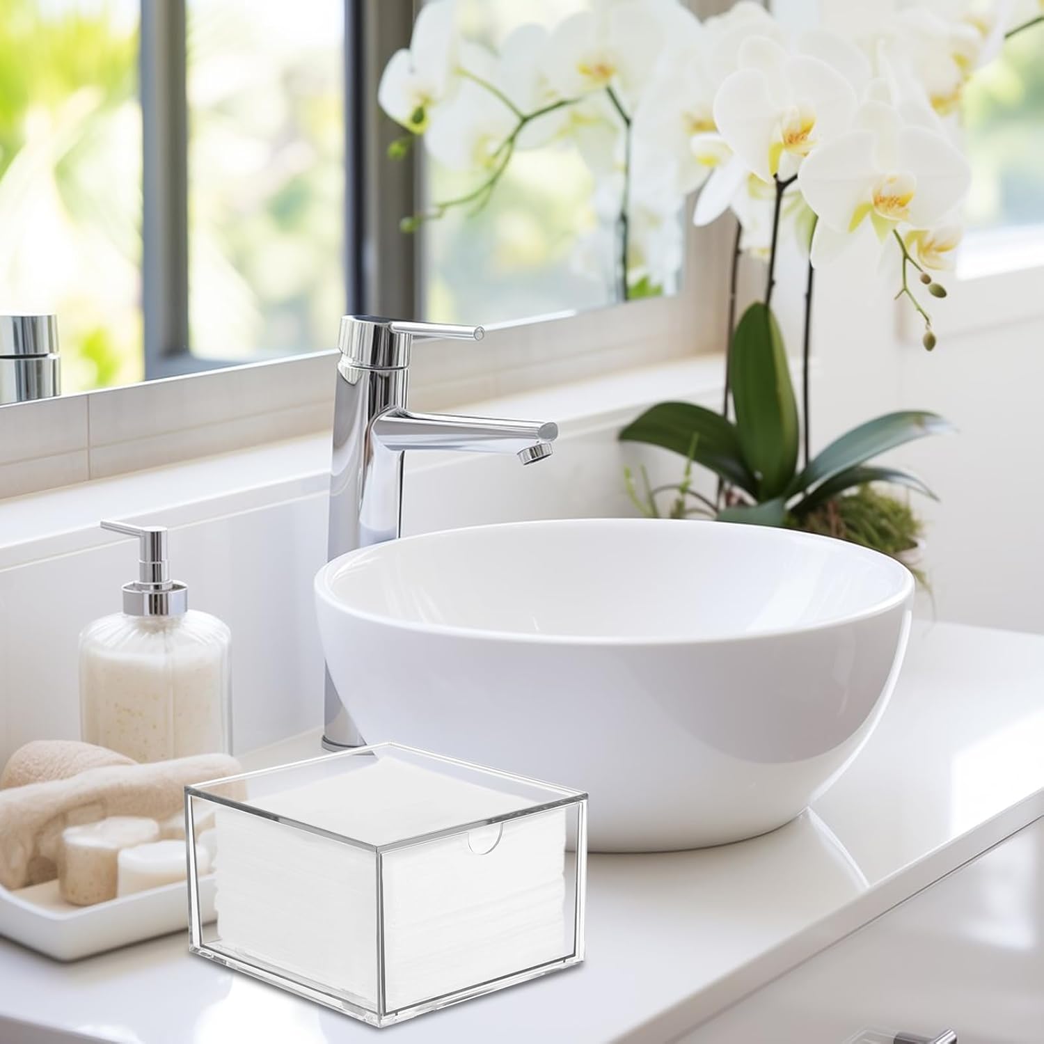 Rainmae Disposable Face Towel Holder, Face Towel Storage Box Bin, Stackable Clear Makeup Organizer with Drawer for Clean Skin Club Face XL Towels Holder for Vanity Bathroom and Makeup Organization - Image 2