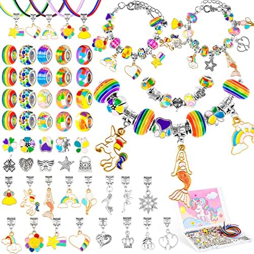 BOOJALOO Charm Bracelet Making Kit for Girls, Jewelry Making Supplies European Beads Charm Pendants Snake Chains, Unicorns Gifts for Girls Bead Sets Age 5 6 7 8-12
