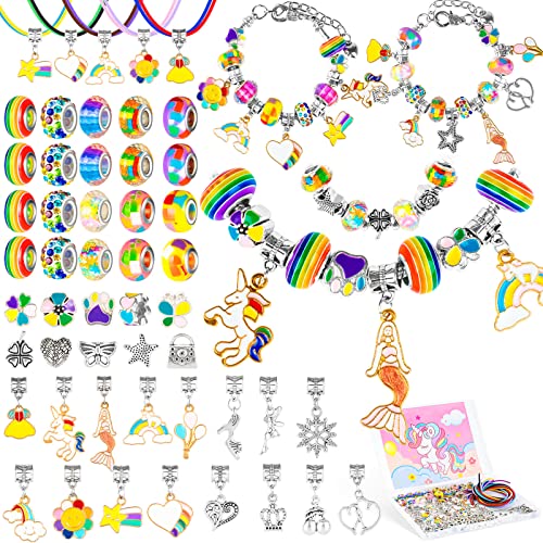 Boojaloo Charm Bracelet Making Kit For Girls, Jewelry Making Supplies European Beads Charm Pendants Snake Chains, Unicorns Gifts For Girls Bead Sets Age 5 6 7 8-12 #TOP2