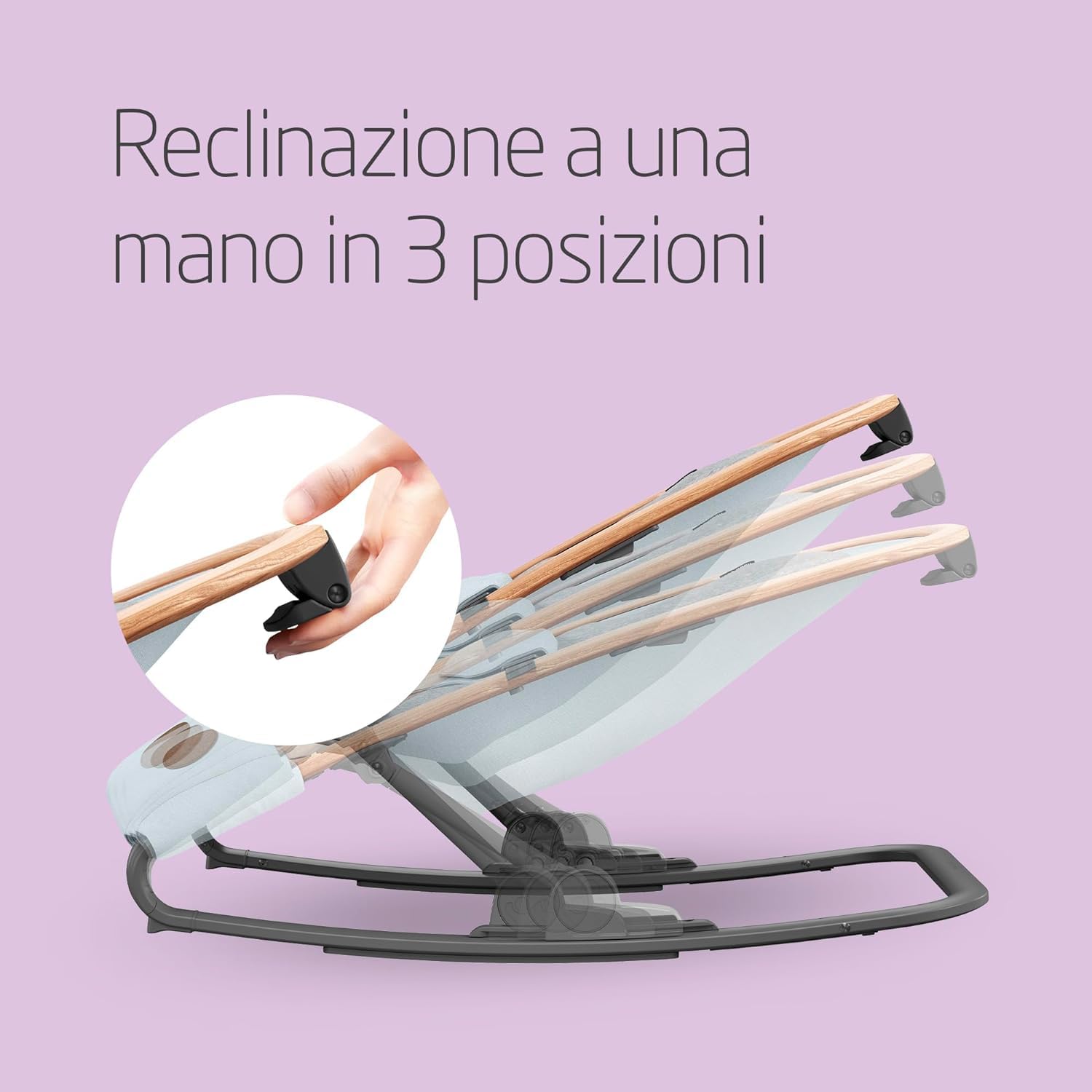 Maxi-Cosi Kori Sdraietta Neonati in Tessuto, 0-6 mesi, 9 kg, Sdraietta Pieghevole, 3 Posizioni di Reclinabile, Chiusura Compatta, Cinture Easy-in, Chiusura Compatta, Essential Grey
