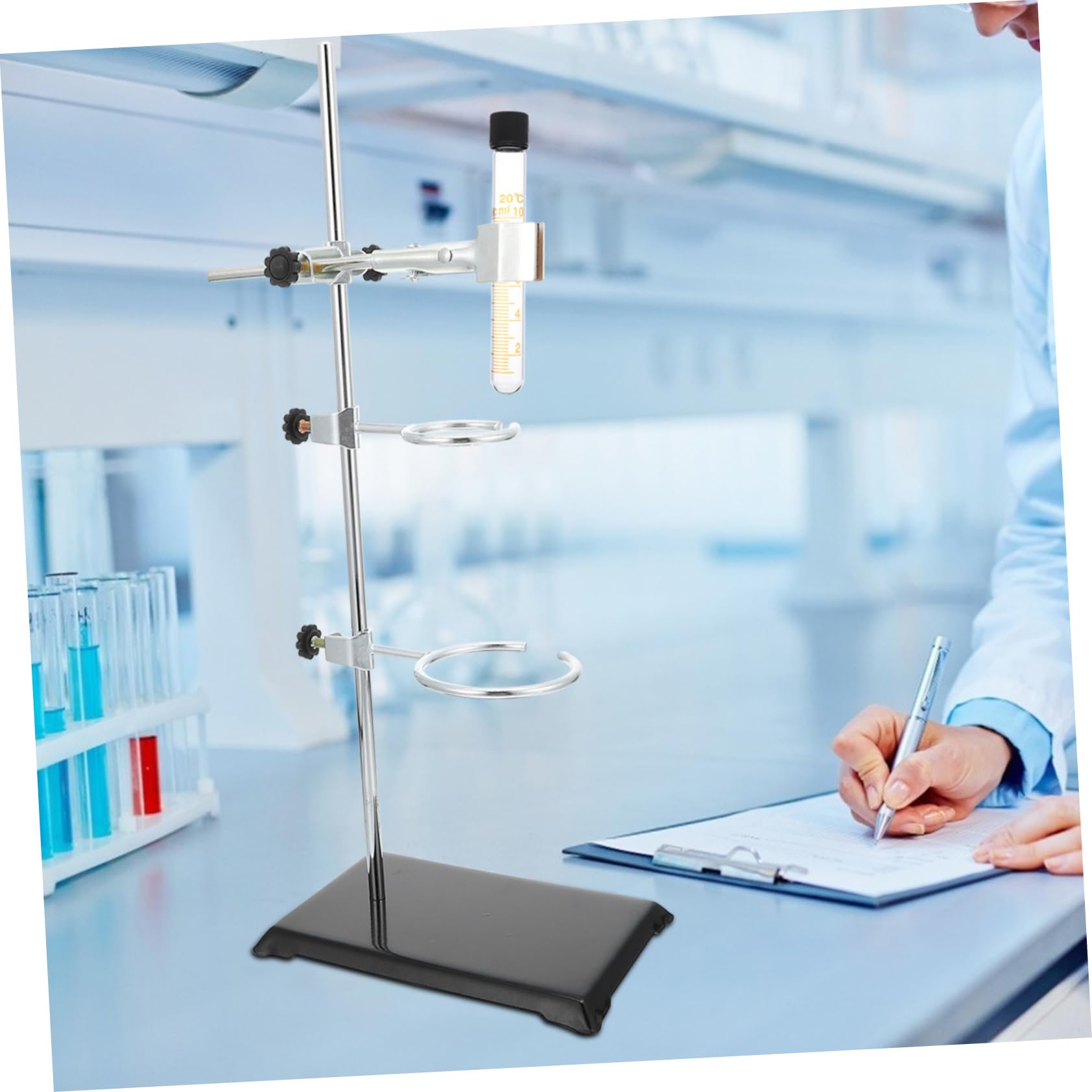ULTECHNOVO Support de Laboratoire en Fer, Tige de Support Détachable, Base Stable Argentée pour Expériences de Chimie Physique