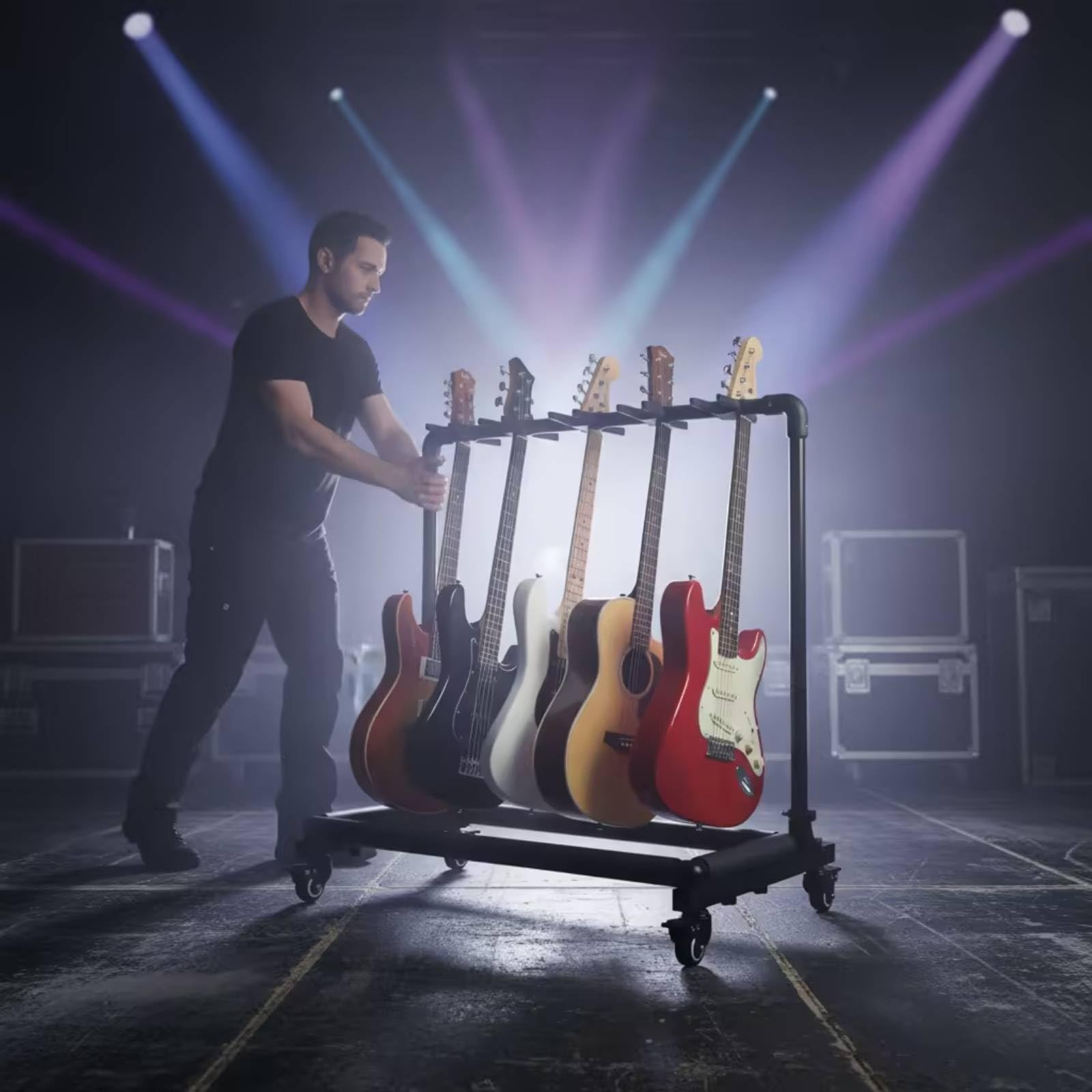 Gitarrenständer mit Rollen klappbar Gitarrenständer mit Haken stabil Mehrfachständer für Musiker