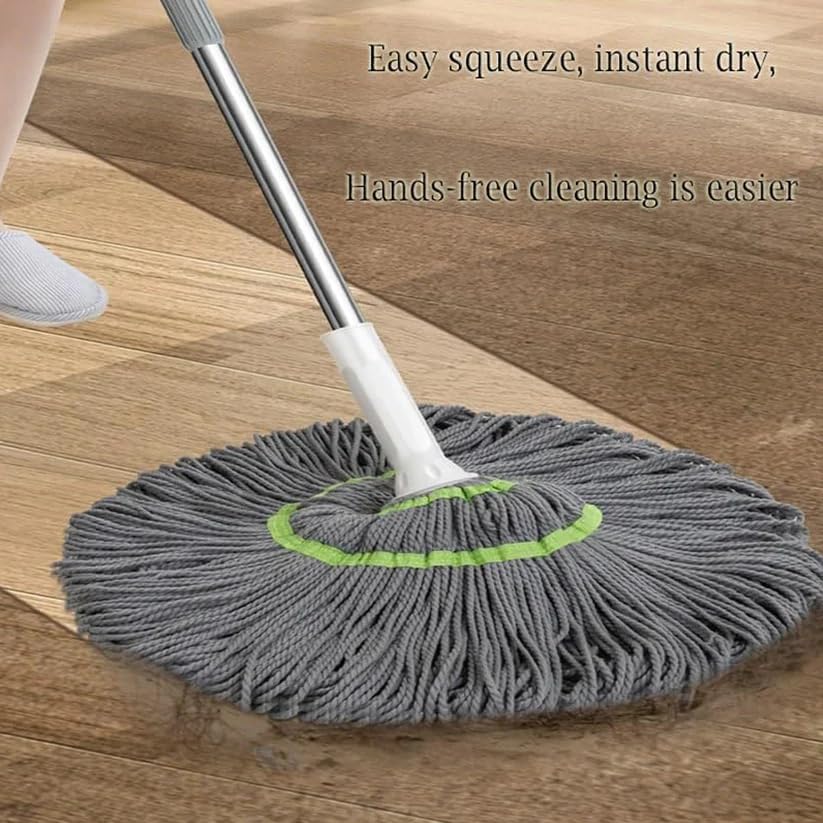 Image of Squeeze Twist Mop with Self Wringing, Stainless Steel Handle, for Hardwood and Tile Floor Cleaning