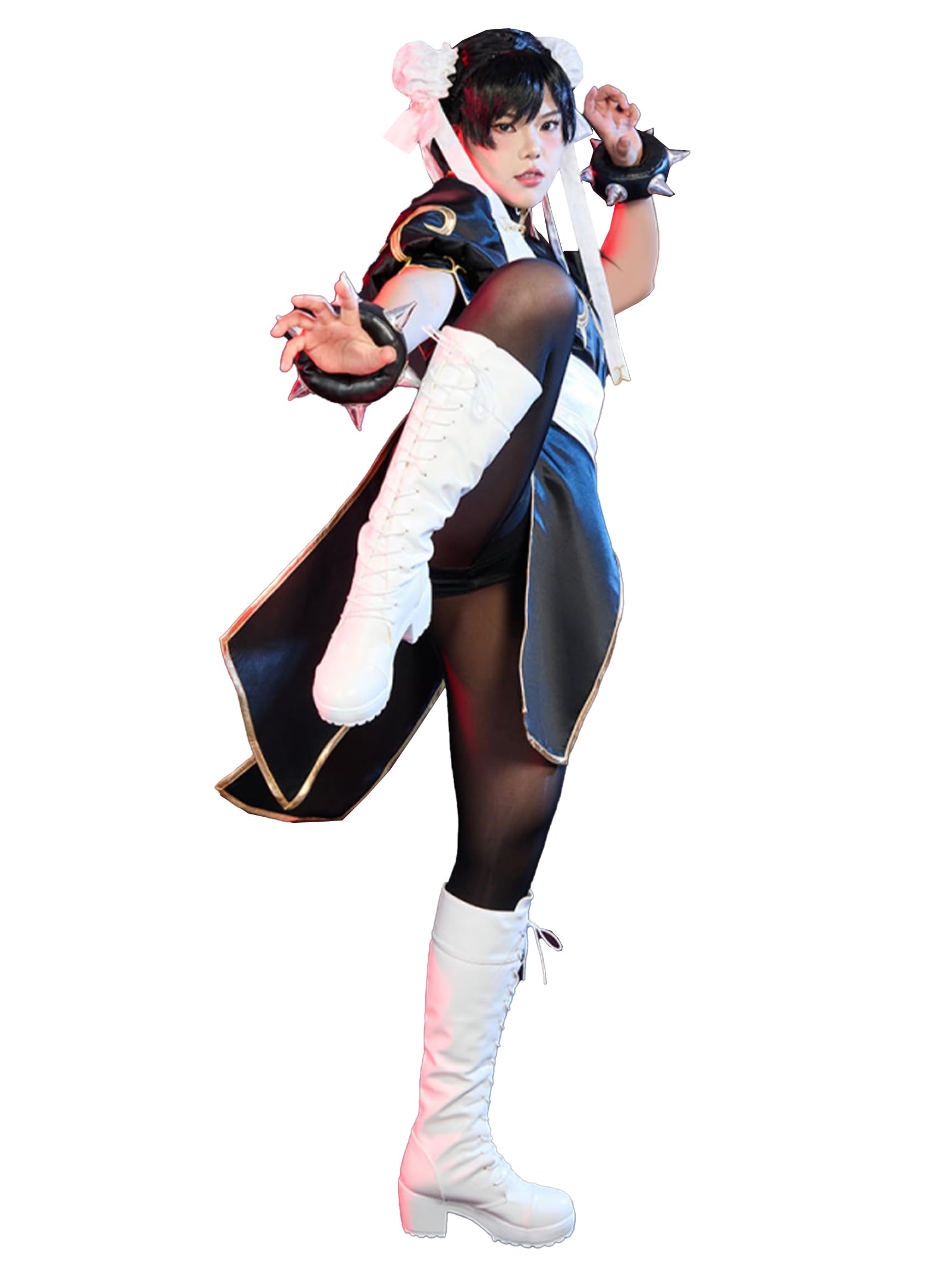 Micotaku Street Fighter Officially Licensed Women's Deluxe Classic Chun Li Black Cosplay Costume Golden Embroidery