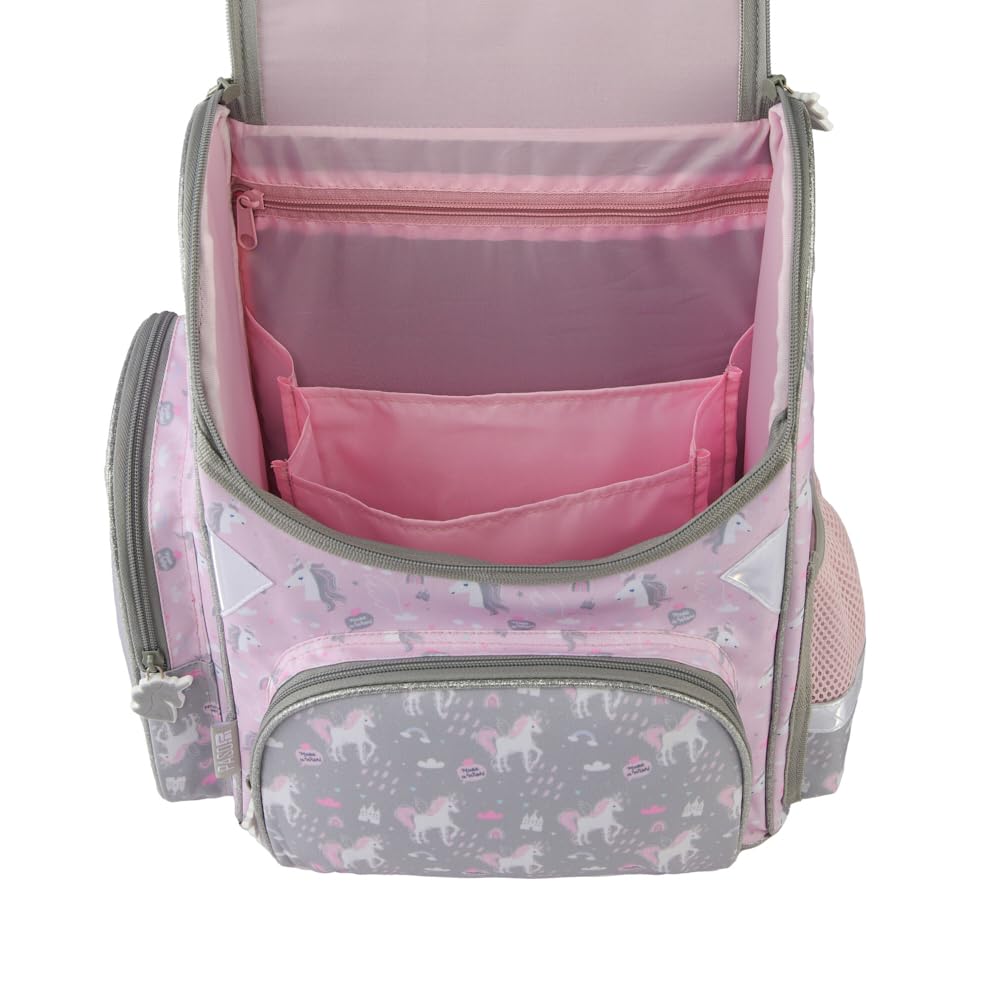 Goldkids - Schulranzen für Mädchen, 4er-Set - Schul-Rucksack für Kinder mit Federmäppchen - Schuhbeutel und Hausaufgabenheft - Einhorn Motiv - 1-3 Klasse
