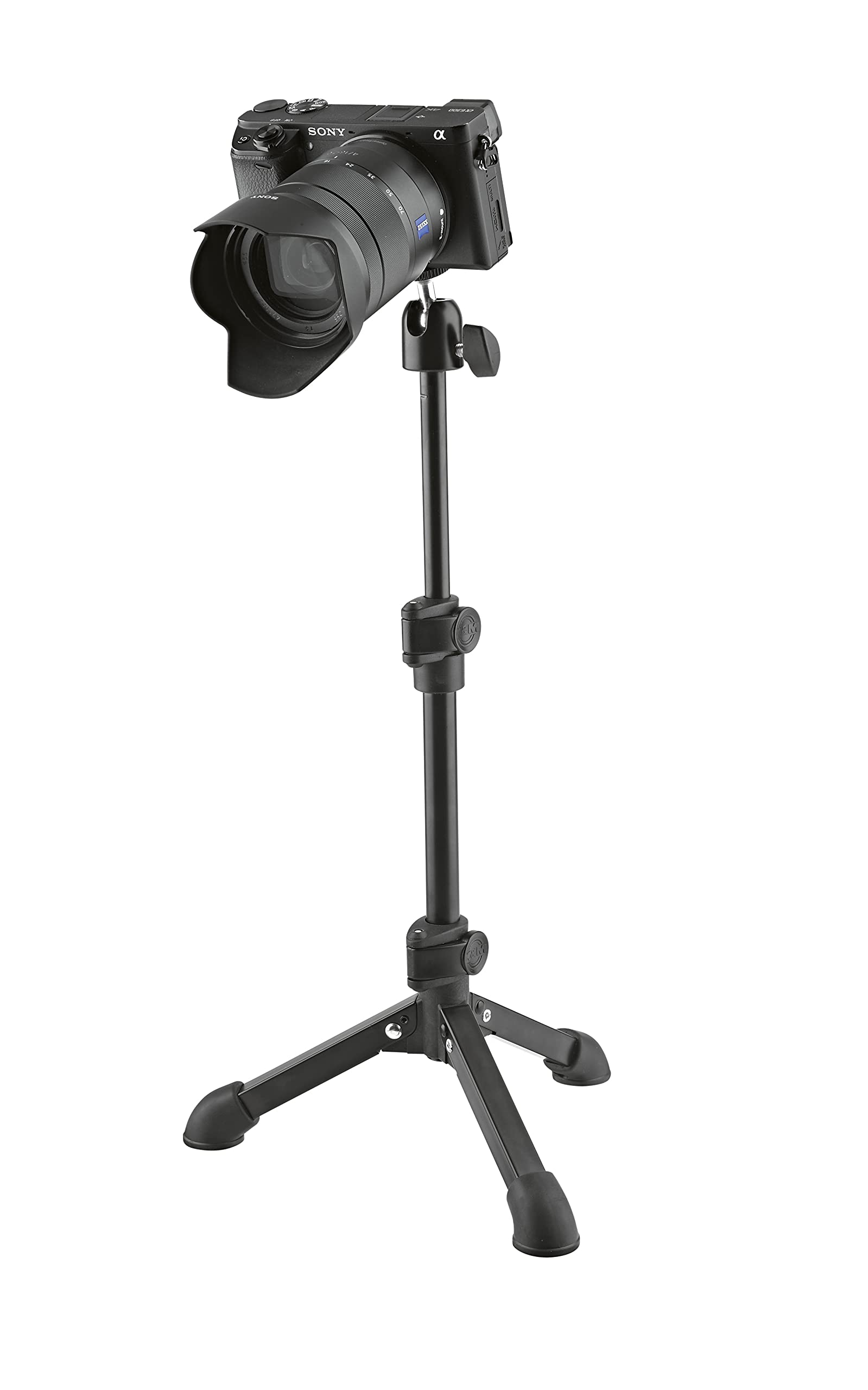 K&M 19782 Kamera-Tischstativ Schwarz aus Stahl - mit Dreifuß, 360° Drehung, 90° Neigung - flexibel und stabil