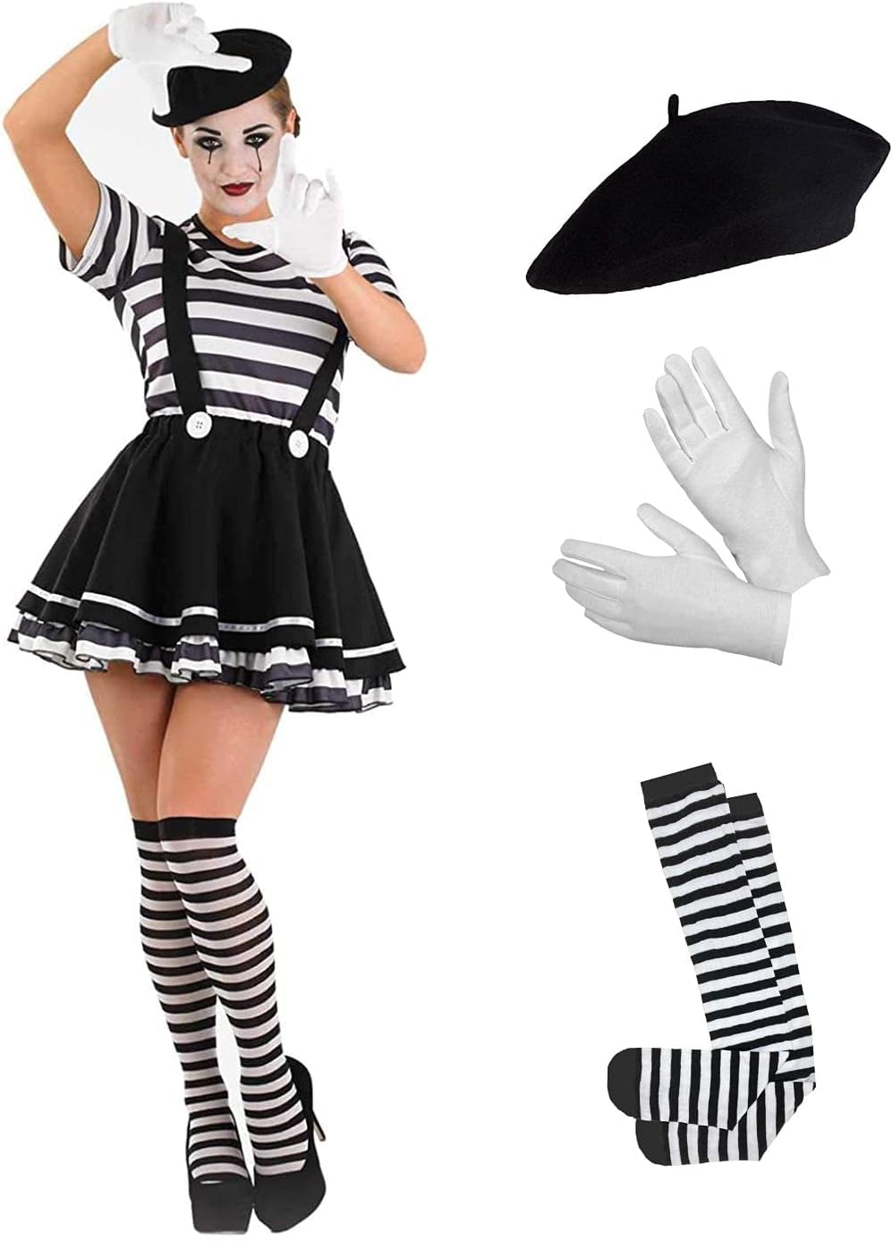 Fun Shack Disfraz Mimo Mujer, Disfraz Mimo Adulto, Disfraz Circo Mujer, Disfraz Mujer Mimo, Disfraces Circo Mujer, Disfraz Mujer Carnaval Talla S