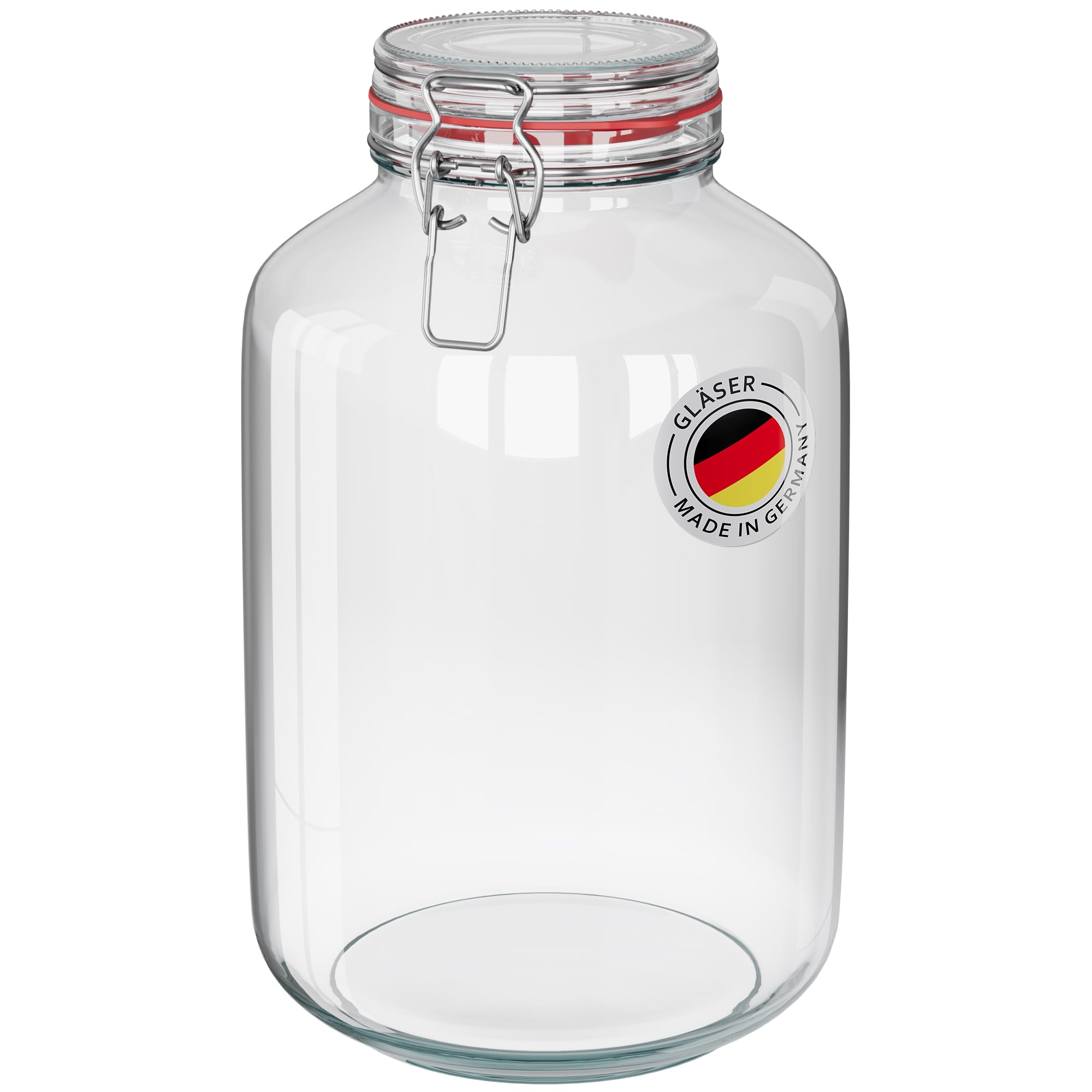 WELLGRO 1x Einmachgläser mit Bügelverschluss rund 4880ml, Fermentierglas, Vorratsgläser mit Deckel - Gläser mit Deckel Made in Germany