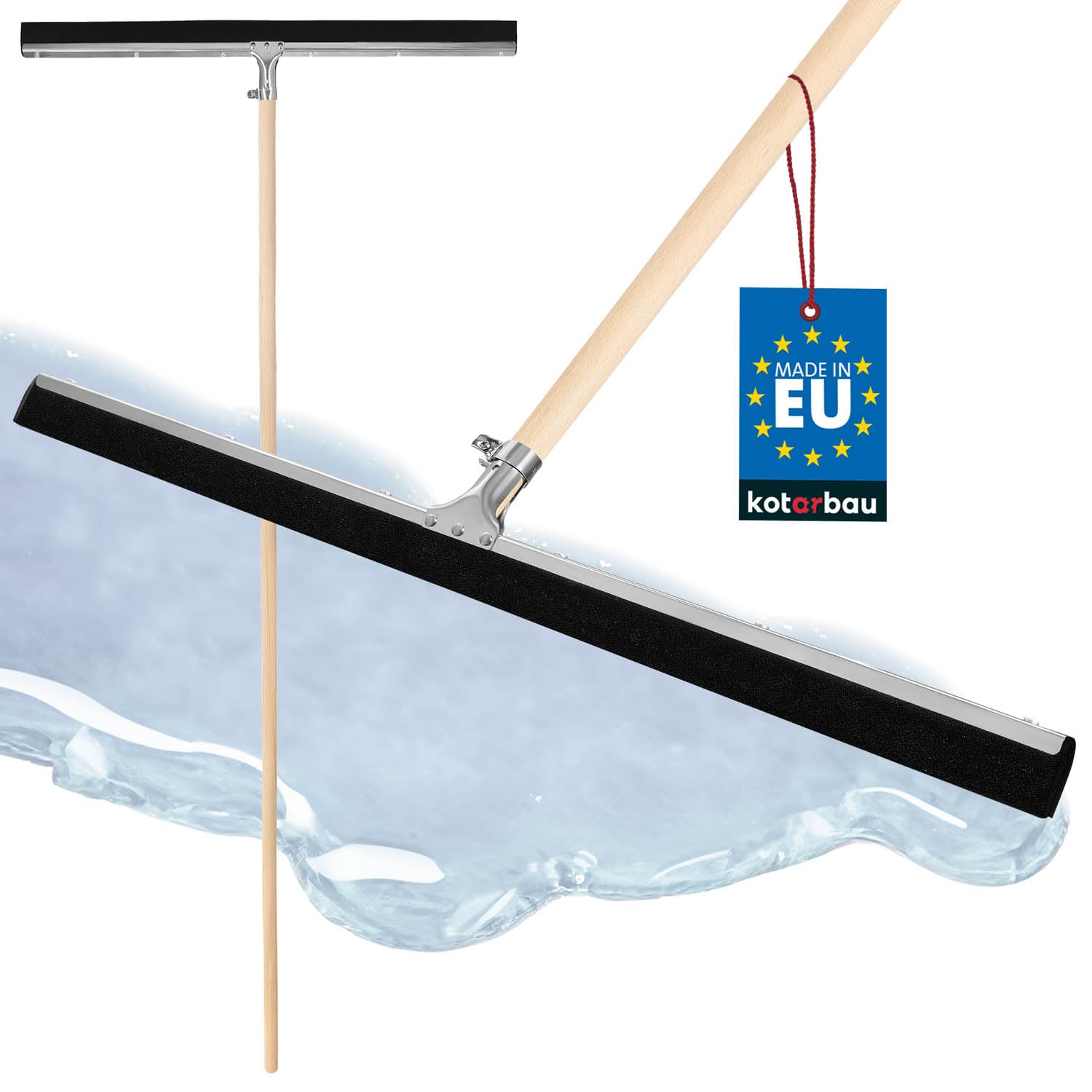 KOTARBAU® Raclette Sol - Acier - 75 cm - avec Manche en Bois 150 cm - Balai Raclette Sol Caoutchouc - Balai Mousse - Intérieur Extérieur -idéal pour Garage - Douche - Salle De Bain - Terrasse
