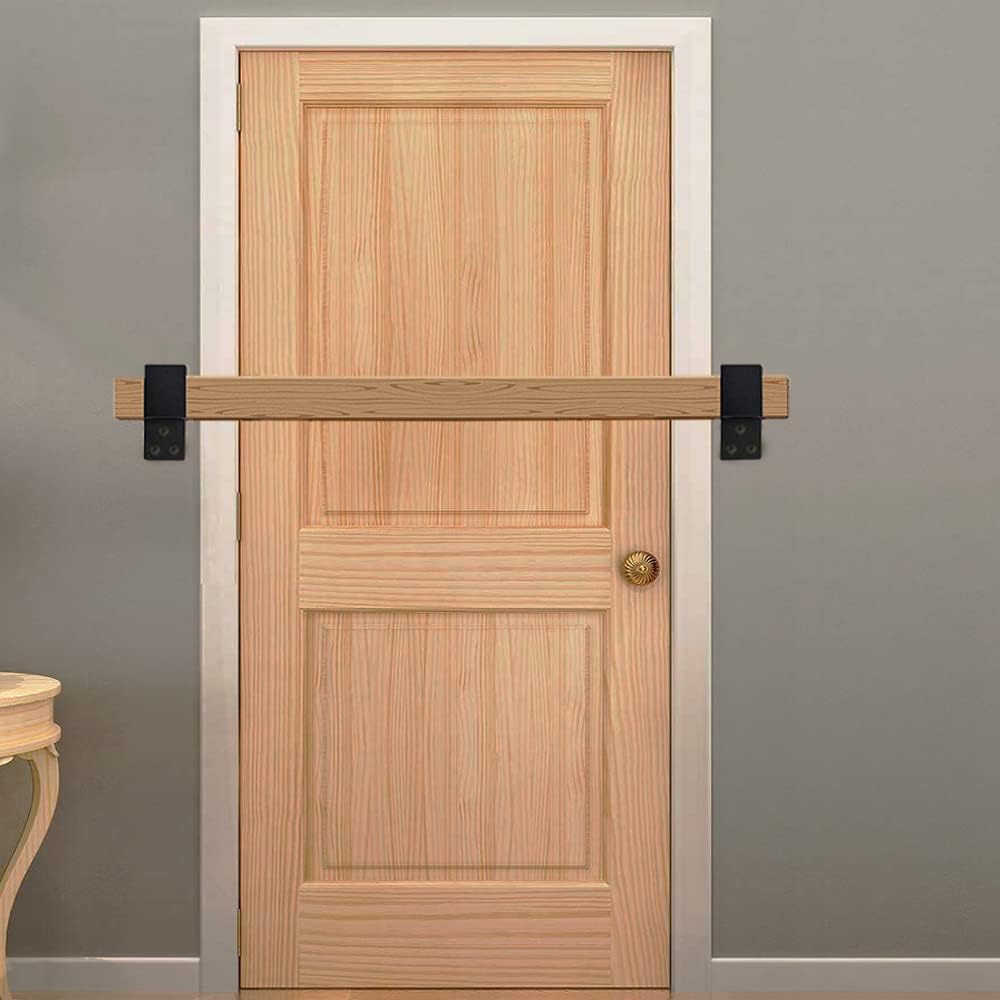2x4 Door Barricade Brackets|Heavy Duty Steel Drop Open Bar Security Door Lock Bracket Door Barricade Closed Bar Holder Fits 2x4 Lumber,Security Z Bracket Door Reinforcement Jammer Stopper Lock