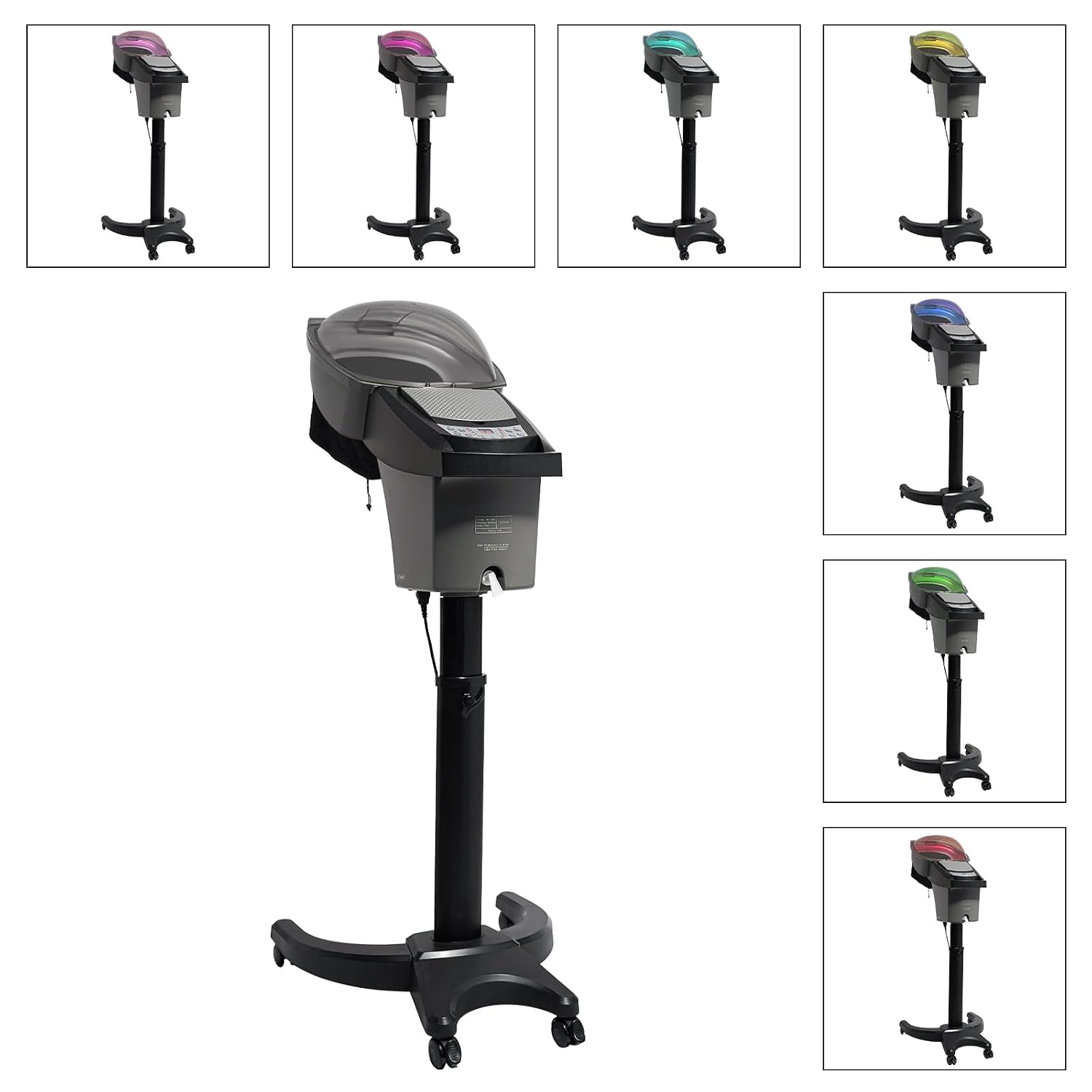 Standing Hair Steamer, 7 Light Micro Mist Salon Styling Hooded Floor Hair Steamer Rolling Salon Ozone Hair Care SPA Steamer Oil Treatment with Rolling Floor Stand Base for Spa and Home Use (Black)