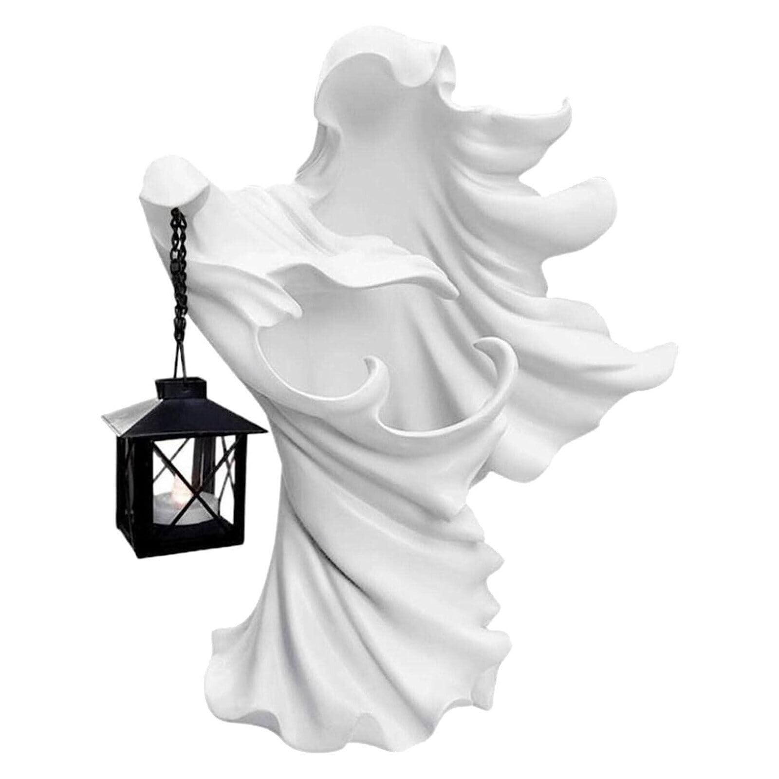 Cracker Barrel Ghost Witch Messenger Lantern Ghost Statue Ornament Halloween Decorations (White)