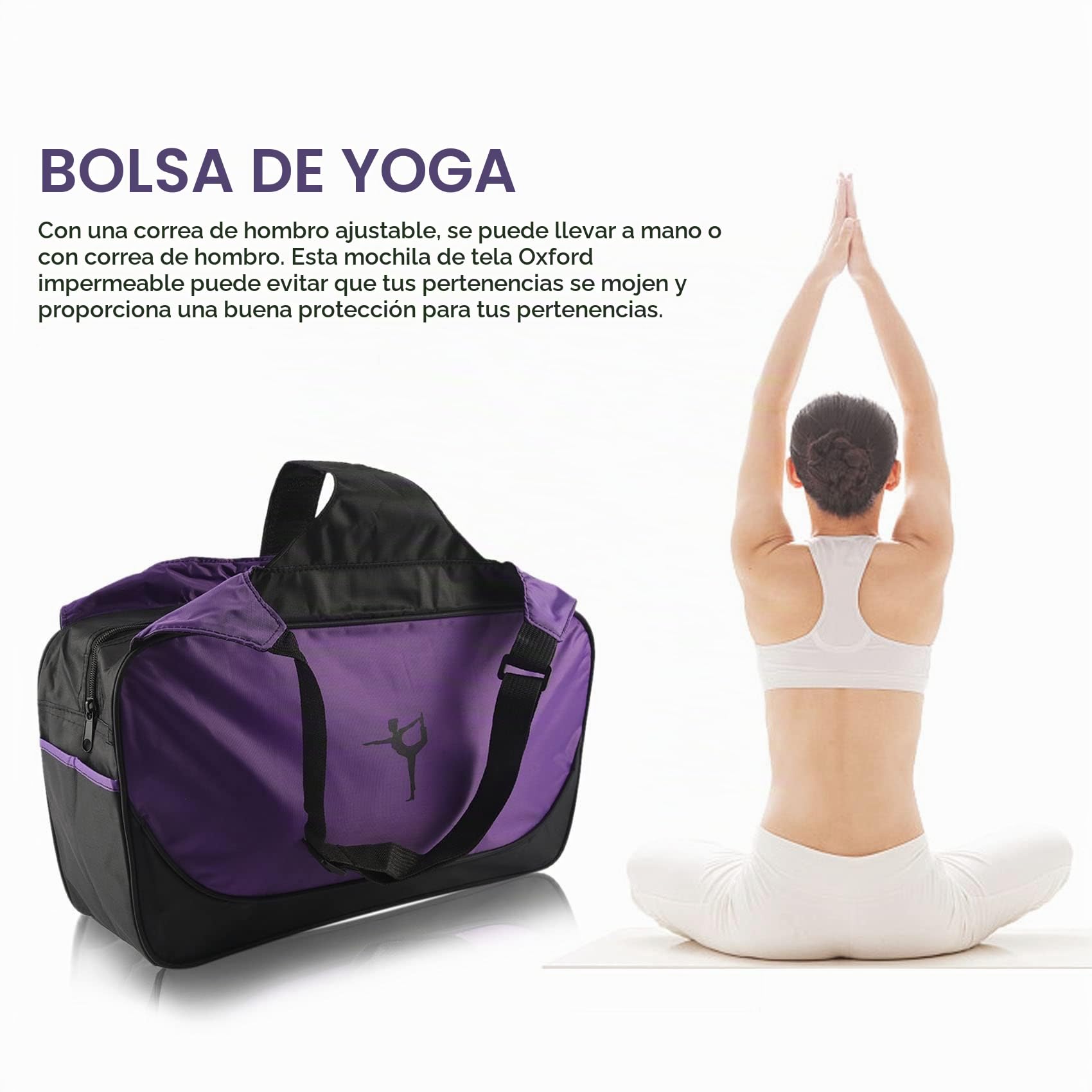 Bolsa de Yoga, Bolsa de Viaje, Mochila con Tapete de Yoga de Gran Capacidad, Bolsa de Gimnasio, Bolsa de Yoga, PúRpura