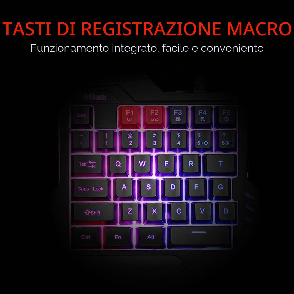 RedThunder G30 Tastiera da gioco meccanica RGB a una mano, 2 tasti macro integrati + 7 tasti programmabili, 35 tasti anti ghosting + design ergonomico per giocatori PC Mac PS5 Xbox One