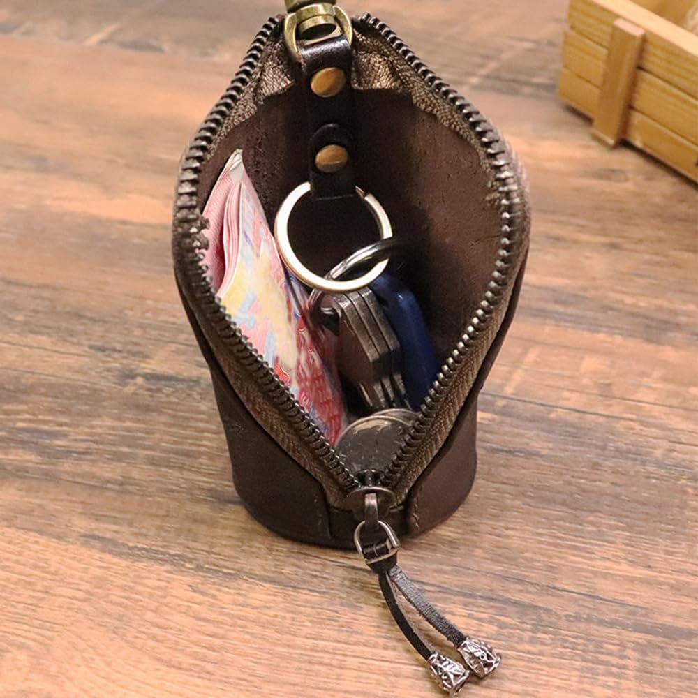 Pochette Porte-clés,Pochette en Cuir a Fermeture Éclair pour Pièces de Monnaie,Activités de Plein Air,Voyages et Affaires