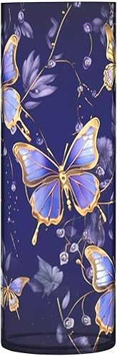 YETTASBIN Florero cilíndrico de plástico con mariposa dorada púrpura para ramo de plantas, 1 paquete de jarrón transparente alto irrompible para