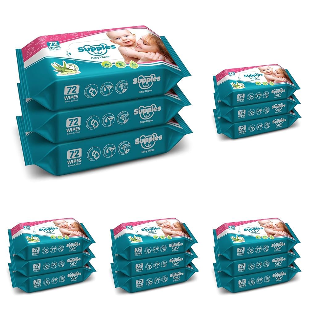Amazon Brand - Supples Baby Wet Wipes | 216 Wipes | 72 Wipes x 15 Packs | Enriched With Aloe Vera and Vitamin E | Alcohol-free and Paraben-free | Pure Water-Based Formulation-image-26