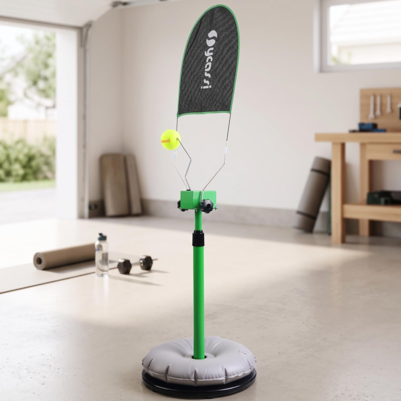 Qianly Allenatore di Tennis con Base Zavorrata Regolabile in Altezza Allenatore di Rimbalzatore da Tennis Indipendente Attrezzatura per Giardino