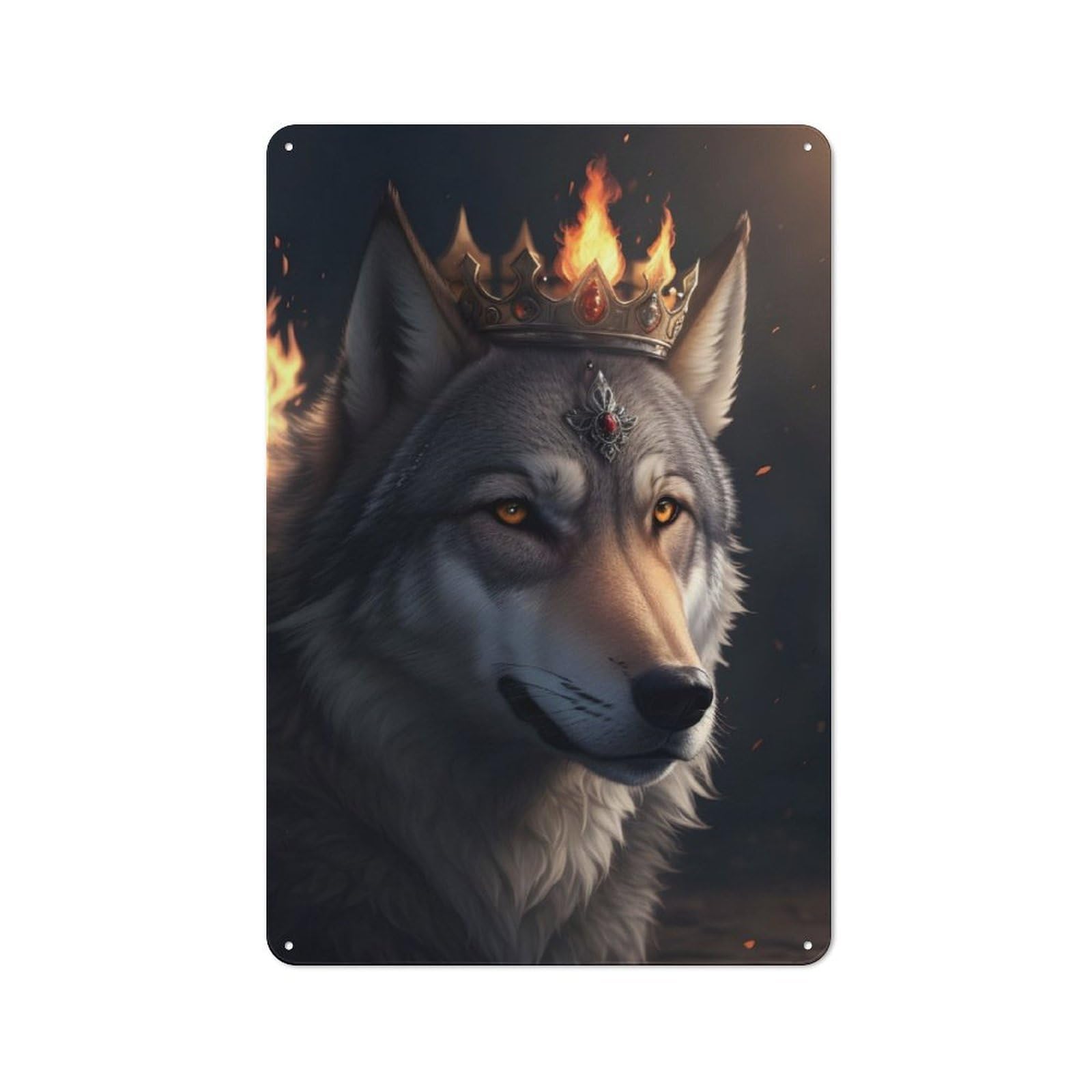 Junmoney Fire King Wolf Modern Retro Metal Wall Art Sign 30X20cm, Studio Wall Art For Modern Home, Workshop, Office Or Cafe