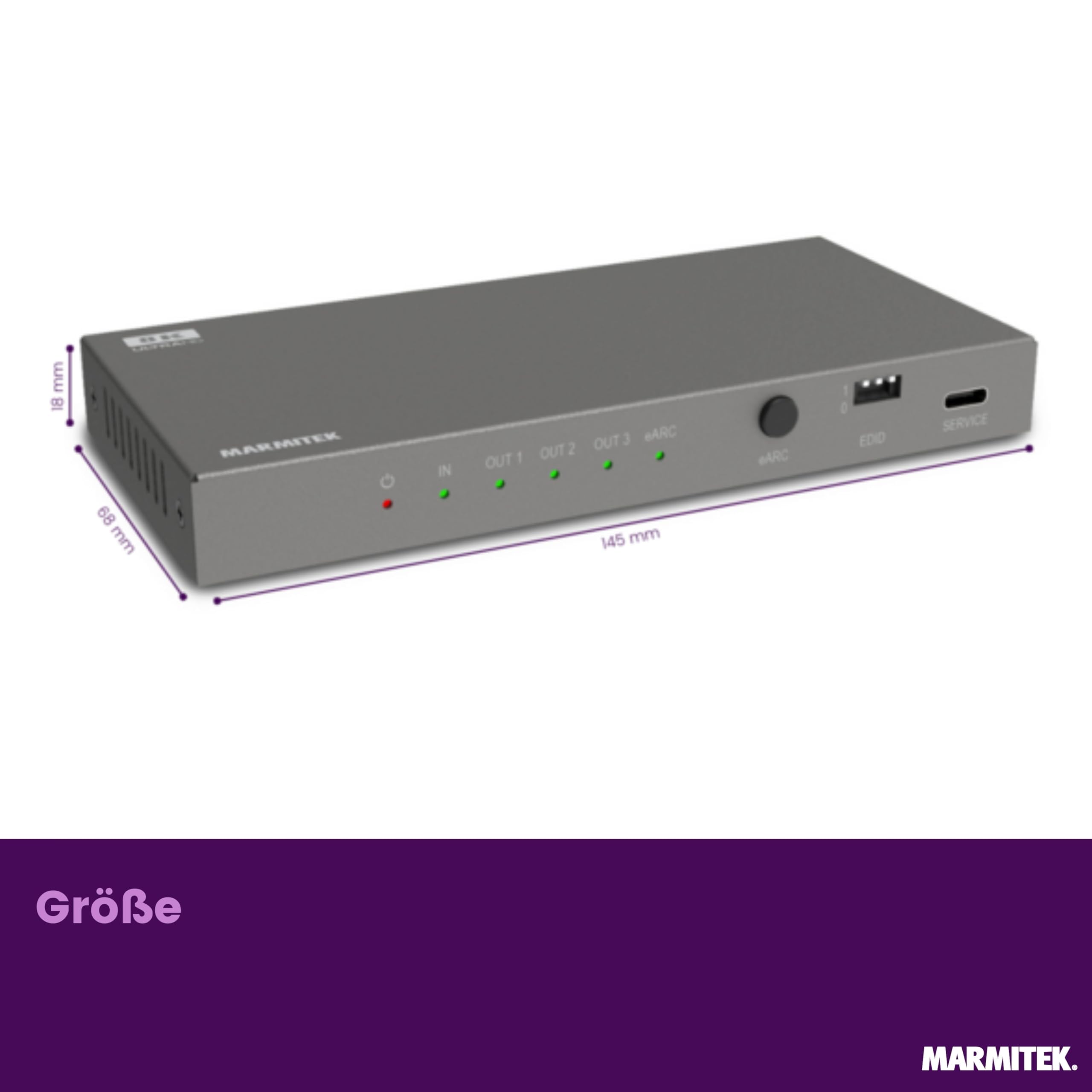 Marmitek Connect AE34 - eARC HDMI Audio Extractor - Konverter für 2 Systeme | Konverter für zwei Audiosysteme am TV mit AV-Receiver + Soundbar, 8K 60Hz, EDID, HDMI 2.1, Dolby Atmos, digital & analog