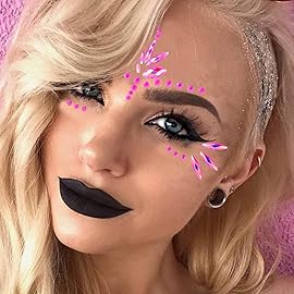 Mermaid Face Gems Stick Jewels Halloween Body Eye Face Jewels Gems Rave Festival Tattoo Glitter Self Adhesive Crystals Rhinestones Diamonds Tattoos Sticker Party Carnival Festival Decorations (Pink)