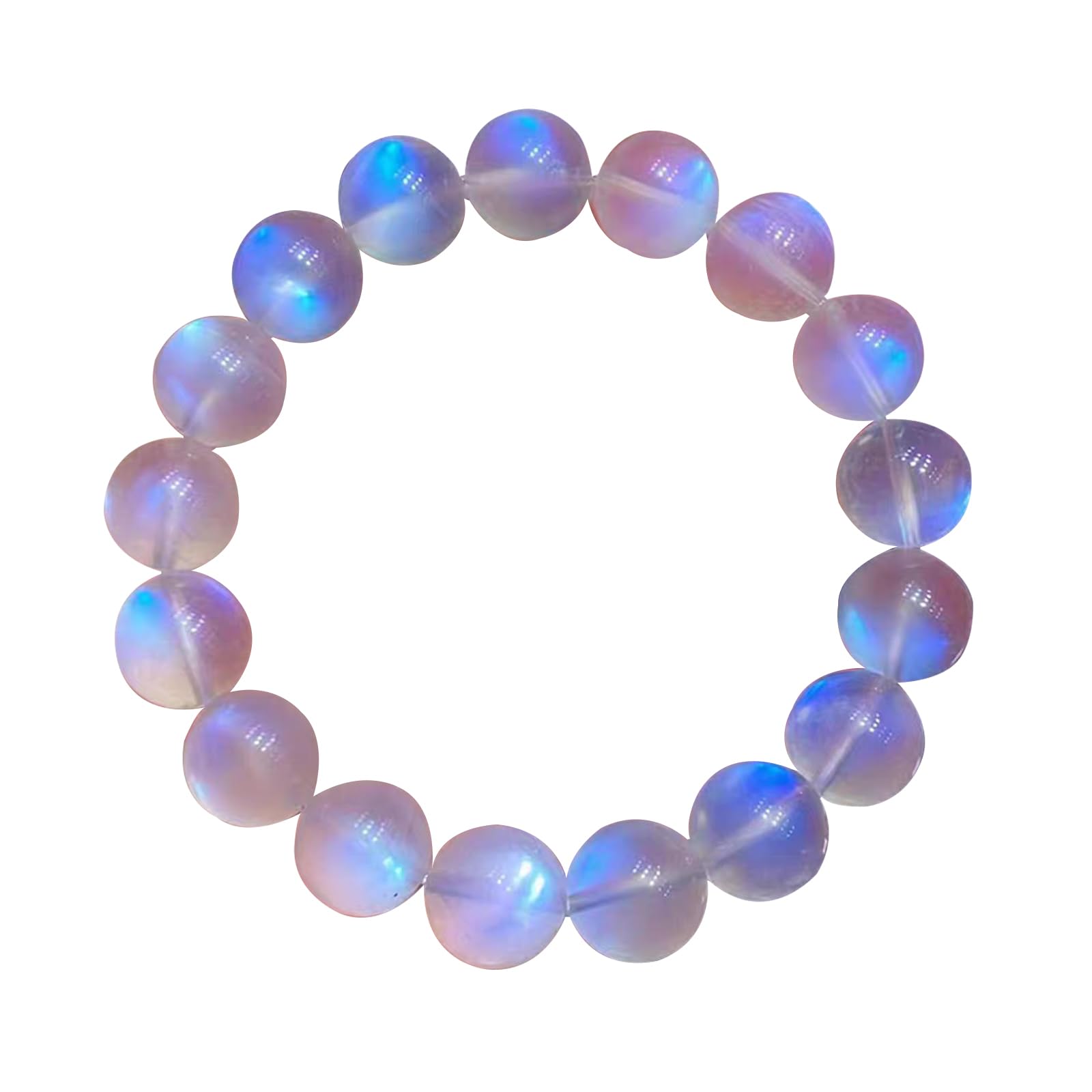 Bracciale in Pietra di Luna Blu Ghiaccio Naturale - Perline Rotonde cristalline, Braccialetto Elasticizzato con Pietre preziose Blu Flash, Gioielli curativi con Perline,10mm