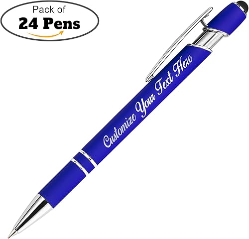 Miniatura 48 de Bolígrafos personalizados con punta de lápiz capacitivo, bolígrafos grabados personalizados, bolígrafo de tacto suave, tinta negra impresa sin