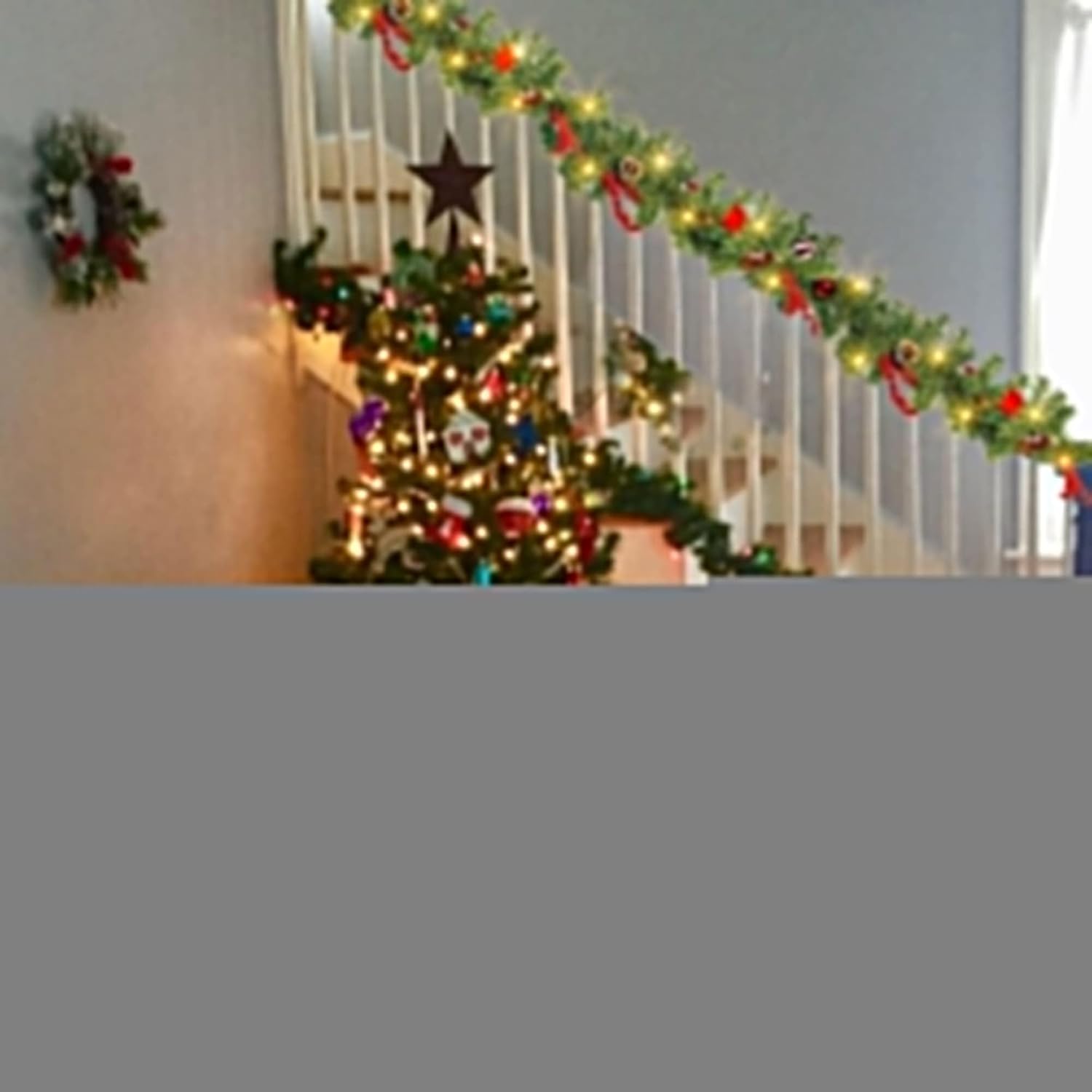 Nerosun 9FT Christmas Garland with 50LED Lights, 2 Pack Battery Operated Prelit Garland Christmas Decorations Timer 8 Mode, Artificial Outdoor Christmas Garland Greenery Pinecone for Indoor Decor