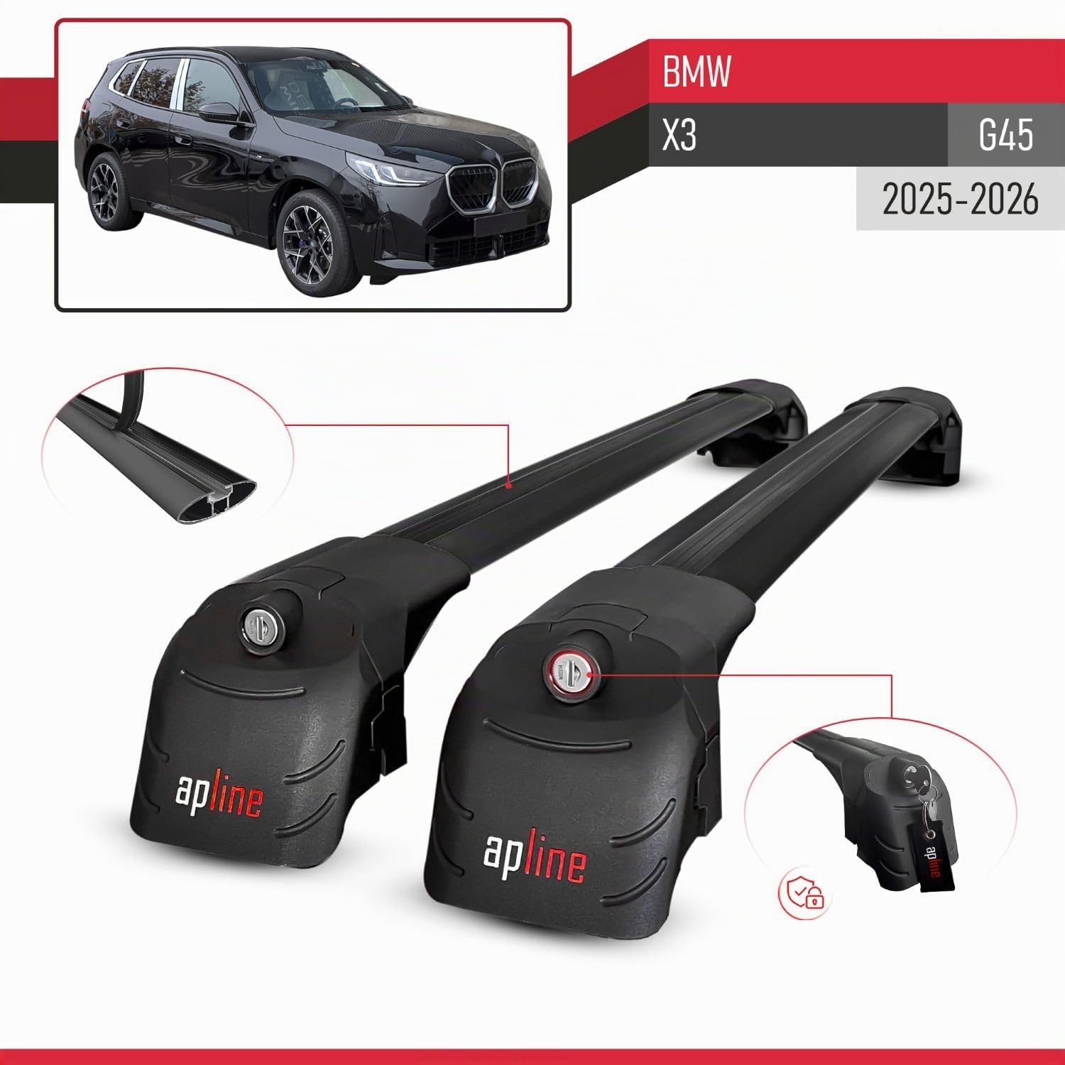 Compatible con BMW X3 (G45) 2025-2026 Modelo Ace-2 Barra de Techo Auto Portaequipajes Barras Transversales Negro Aluminio 2 Barras