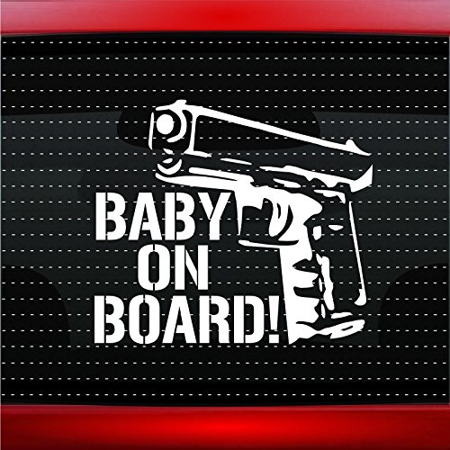 Baby On Board # 4 Gun Car Sticker Truck Window Vinyl Decal White
