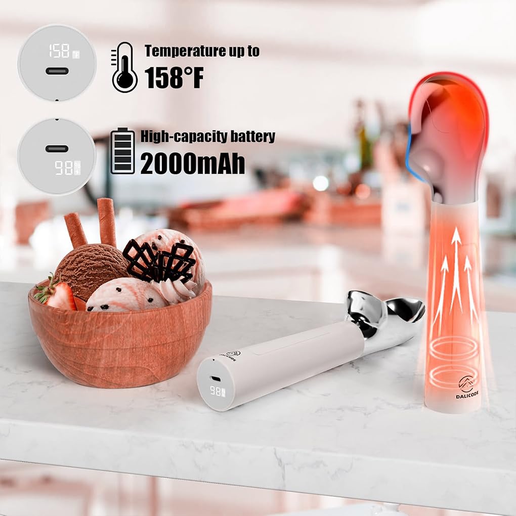 Cuillère à glace dure pour un chauffage et facile, simple et pratique à utiliser, cuillère à glace en alliage - cuillère électrique, blanc