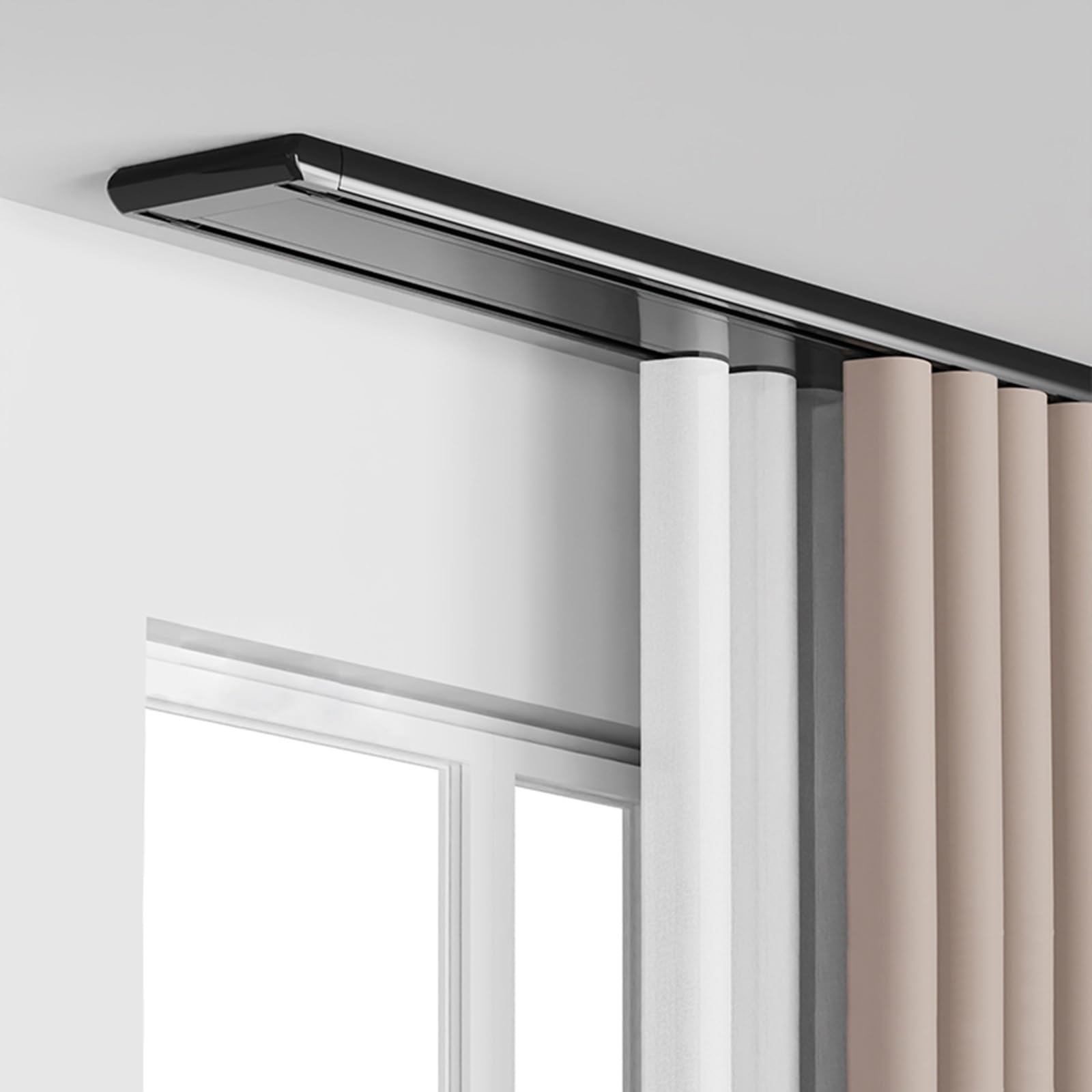 Vqwqv Black Ceiling Curtain Conjoined Double Track /White/Gray Aluminum Curtain Pole Rail For Window Room Divider Livingroom Bedroom Shower Rods(,280Cm/9.2Ft(2 * 140Cm))