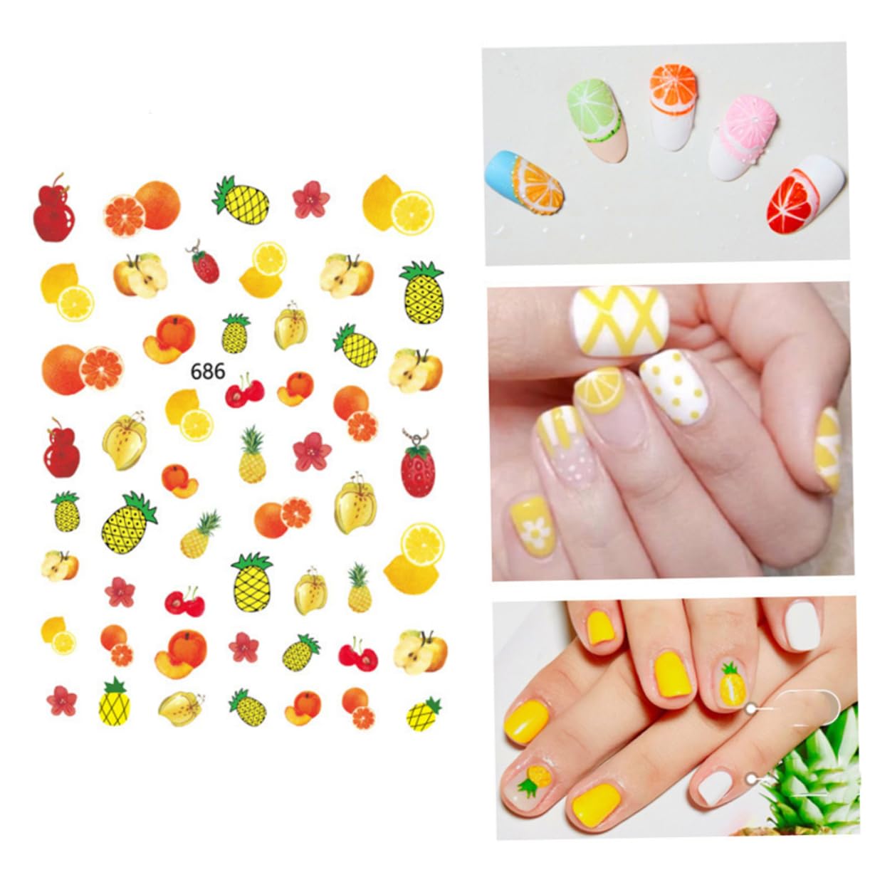 3 Set Adesivi Per Unghie Con Design Frutta Stickers Tema Per Decorazioni Manicure Stile Unico Per Donne E Ragazze Casual 12 Fogli*3