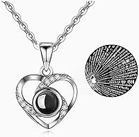 Vista 4 de Skalago Rosa real preservada con collar de corazón I Love You en 100 idiomas, hecho a mano, flor de rosa real encantada para el día de San Valentín