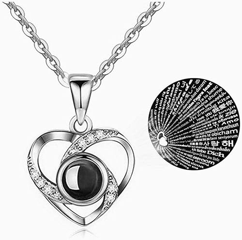 Miniatura 4 de Skalago Rosa real preservada con collar de corazón I Love You en 100 idiomas, hecho a mano, flor de rosa real encantada para el día de San Valentín,