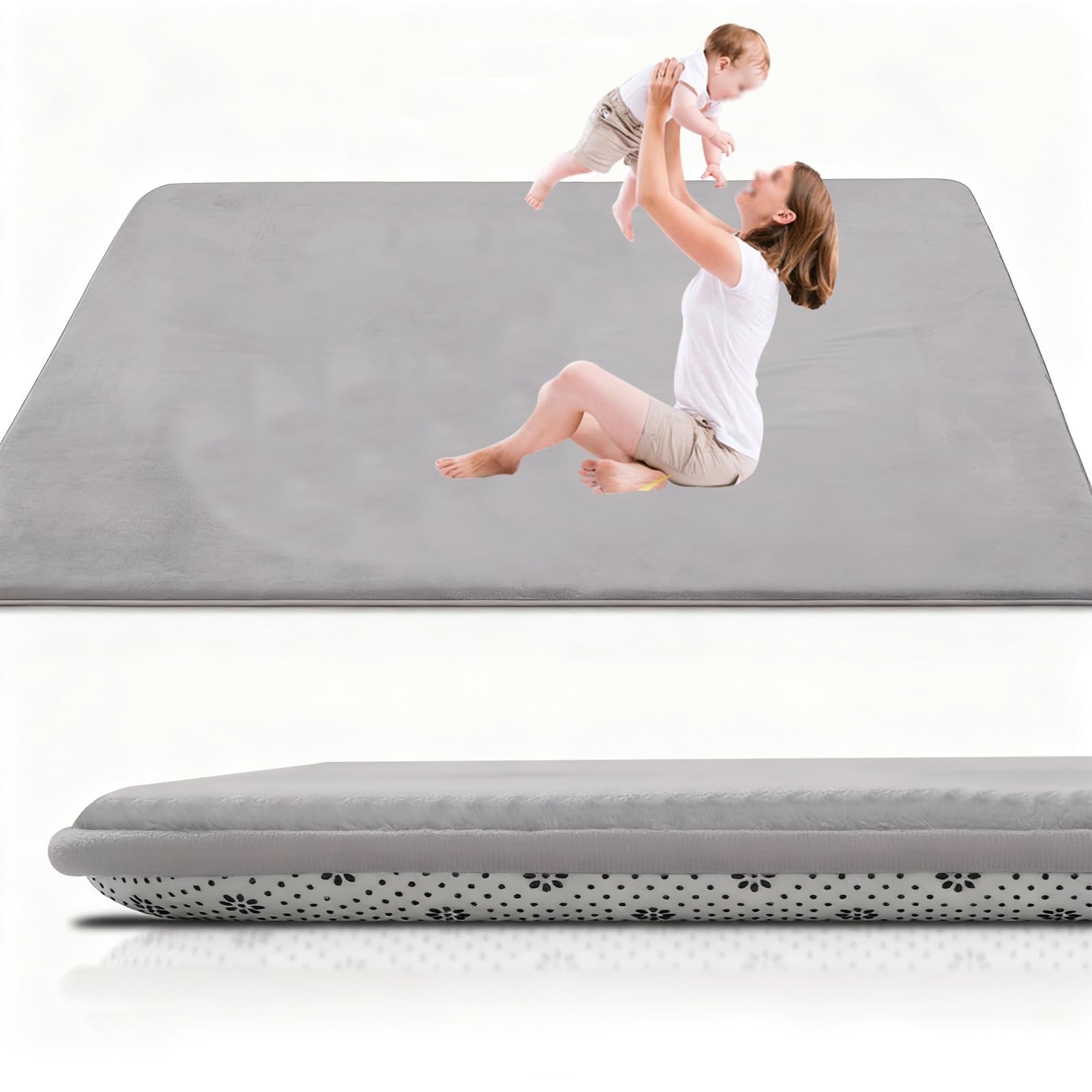 Tapis de Jeu pour bébé 3cm, Tapis de Jeu Multifonctionnel pour bébé Antidérapant Tapis motricité bébé Tapis Bebe Epais Tapis de Jeu en Velours Corail Chambre Enfant 120 x 120 cm Gris Argent