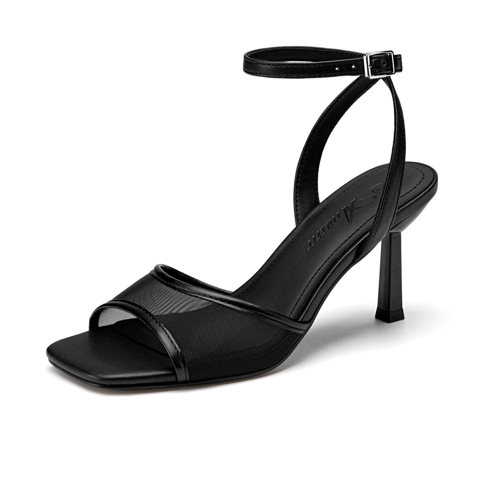 Athlefit Heels for Women Square Open Toe Stiletto Wedding Heels Black 8.5
