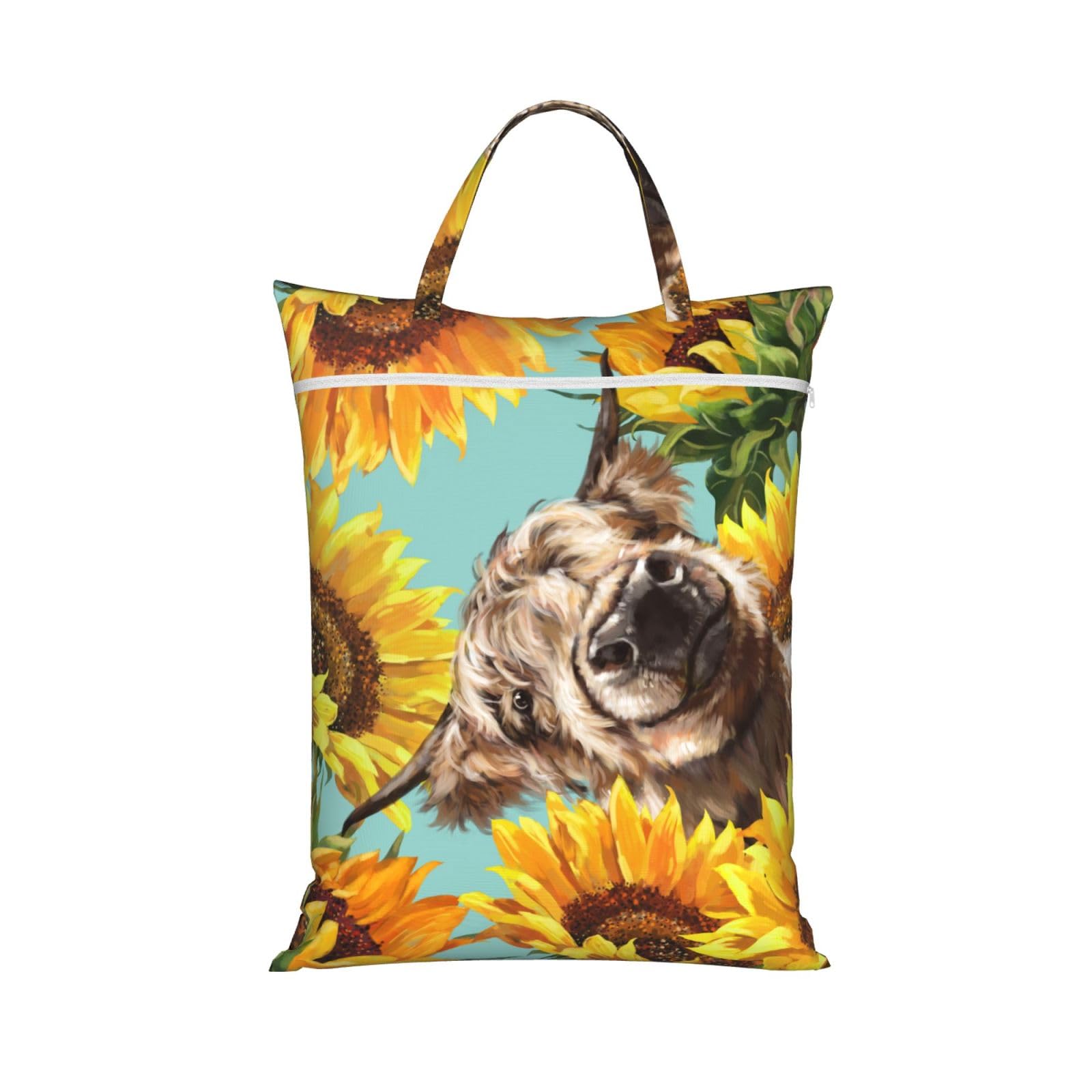 Yfsgdlbn 1 Pc Cow With Sunflowers In Blue Printed Travel Dirty Laundry Bag Clothes Pack Storage Basket Bag