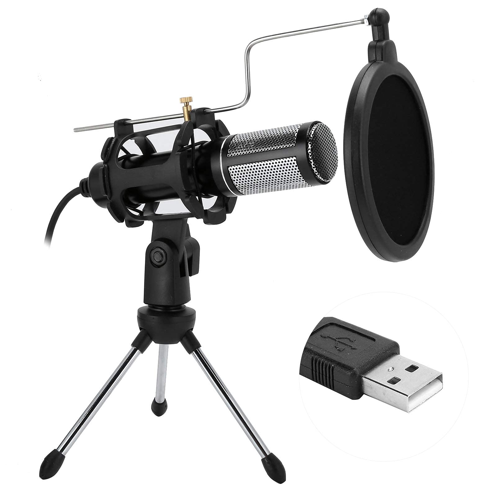 Mikrofon pojemnościowy do nagrywania, mikrofon stacjonarny USB Mini Studio Przenośny mikrofon do karaoke do redukcji innych szumów