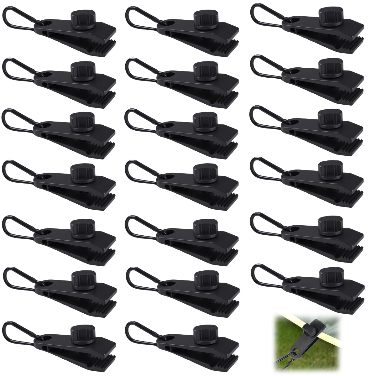 Clip Fixation Bâche 20 Pièces Séries Pince Bâche Pince Auvent Pince Ensemble Tente Clips Avec Mousqueton Pour Accessoire Camping Bâche Imperméable