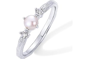 14K Gold Plated Silver Pearl Hammered Ring for Women