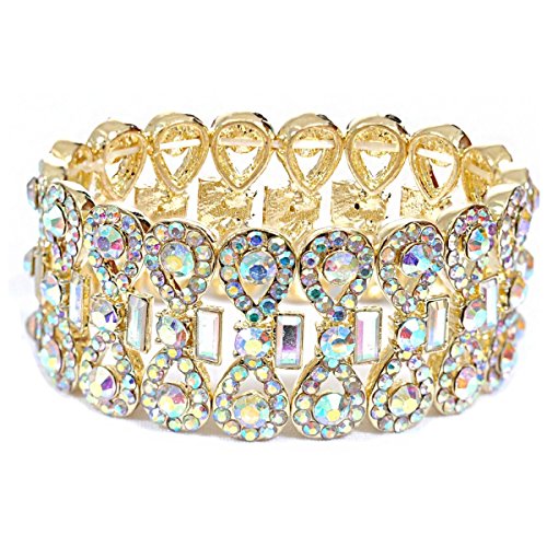 Topwholesalejewel Gold Aurora Borealis Rhinestone Infinity Shape with Rectangle Crystal Stretch Bracelet