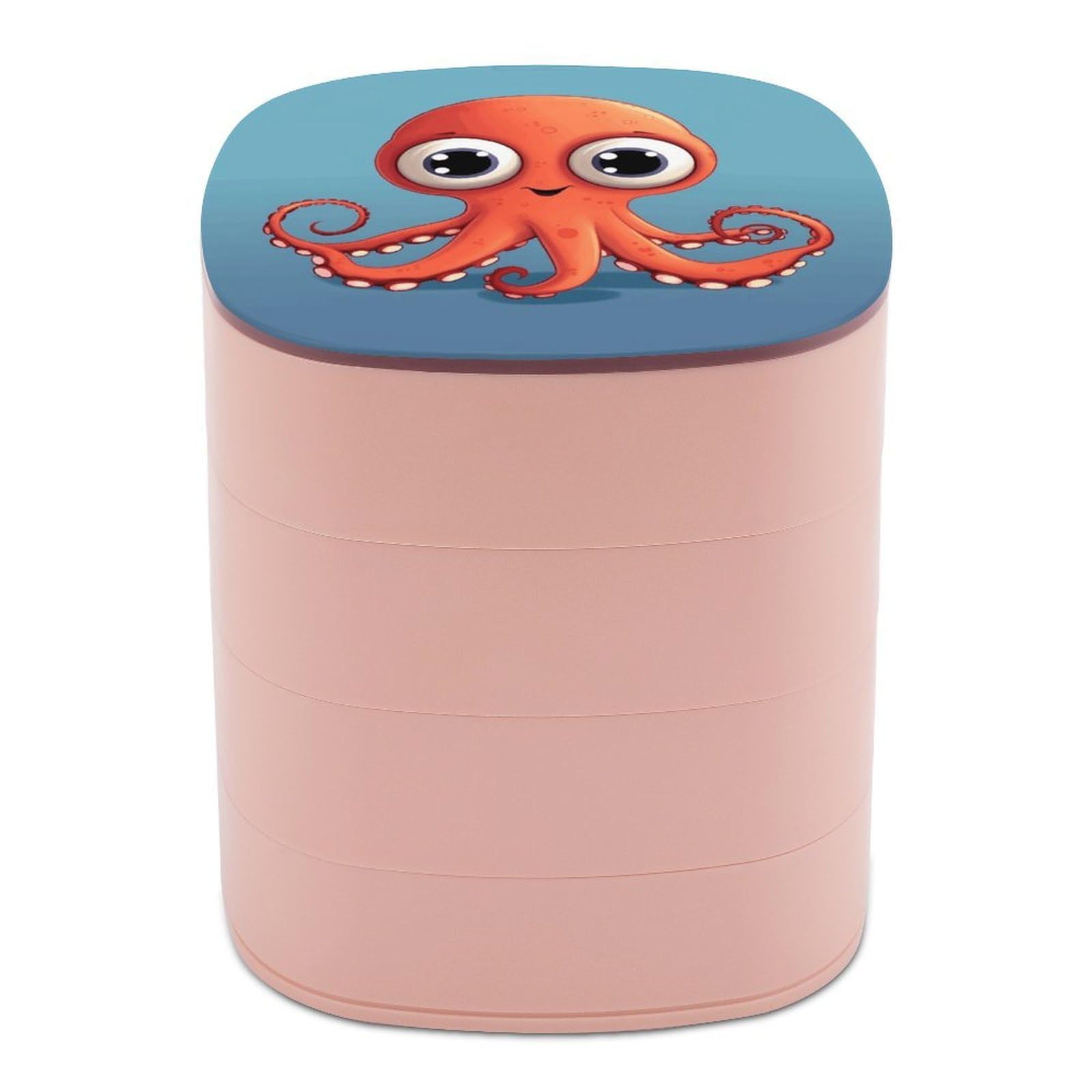 VstaDank Big Eyed Red Octopus Jewelry Box 360° Rotatable Jewelry Organizer 4 Layers Jewelry Case with Lid Fashion Portable Earring Holder for Bracelets Rings Bracelets Vanity