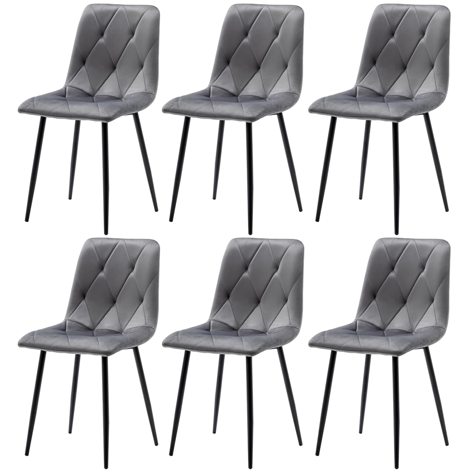 Set of 6 Dining Chairs for Dining Room, Gray Velvet Kitchen Chairs