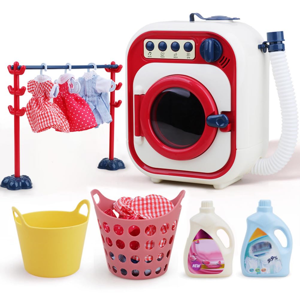 Ghzste Electric Mini Washing Machine Toy Child Wash Machine Toys Water proof Mini Drum Washing Toy for Kids (Red)