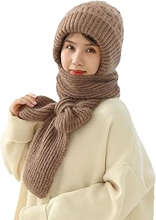 Integrated Ear Protection Windproof Cap Scarf, 2 in 1 Warm Knitted Hat Scarf, Knitted Thickening Hat Winter Hat Scarf