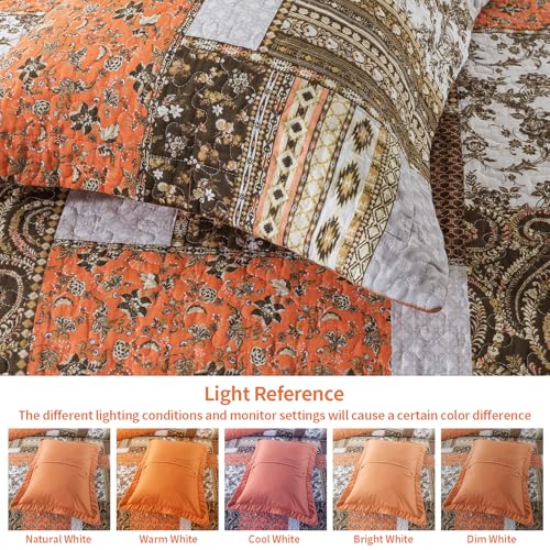 VAPUTAR Quilts Queen Size - Fall Cotton Quilt Set Quilted Bedspread Coverlet Lightweighet Bedding Set with Shams for All Season, 3 Piece Boho Patchwork Quitled Bedspread Queen Size (Dream Orange)