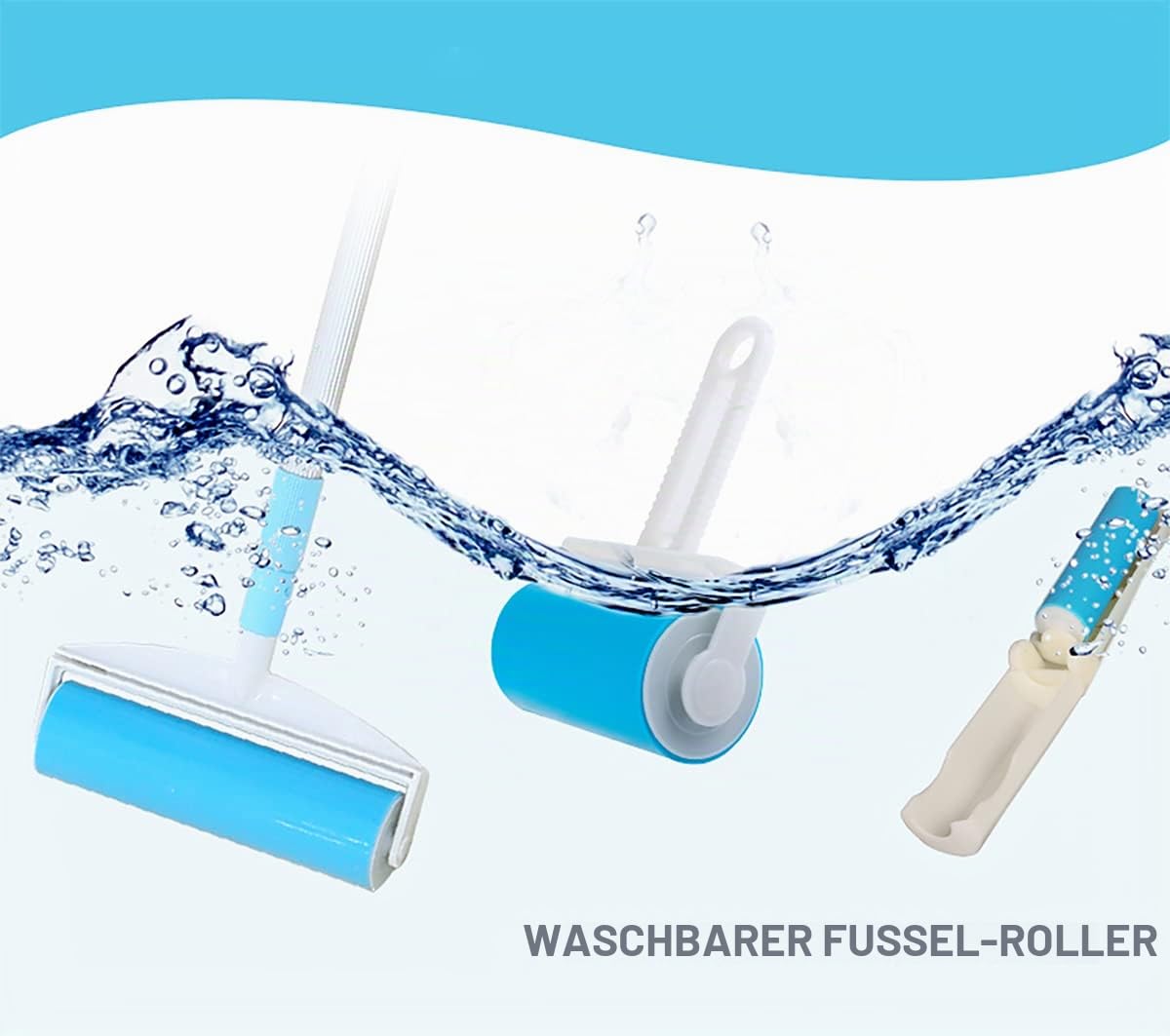 Tierhaarentferner mit langem Griff, wiederverwendbare Fusselrolle für Katzen und Hunde, wiederverwendbar (1 langer Griff, 1 breite Rolle plus 1 mittlere Rolle + 1 Reiserolle)