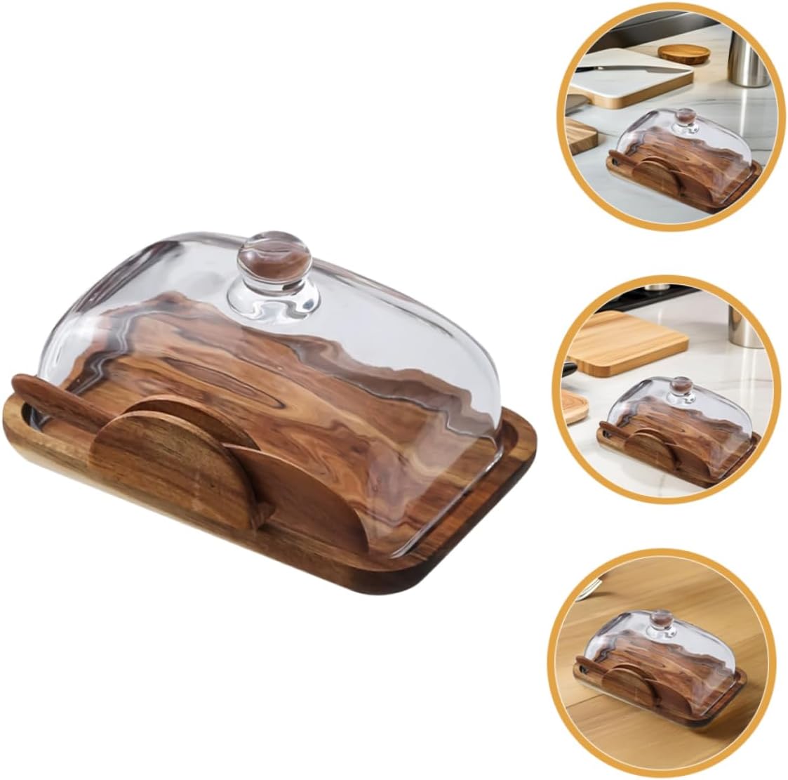 Wooden Butter Keeper with Glass Lid Airtight Cheese and Snack Storage Container for Kitchen Countertop for Home and Parties