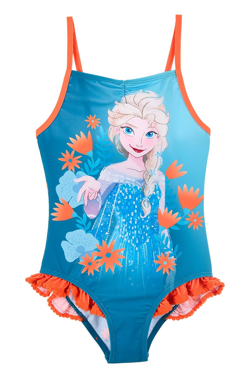 Disney Frozen Bañador para Niña, Diseño Elsa Bañador de Una Pieza, Bañador de Natación Infantil, Tallas 4 a 8 Años